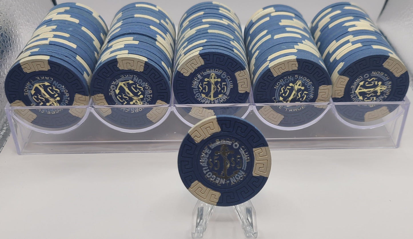 North Shore Club Crystal Bay NV $5 Chips 1970 *Overstamped. Rack of 100 N7738.1