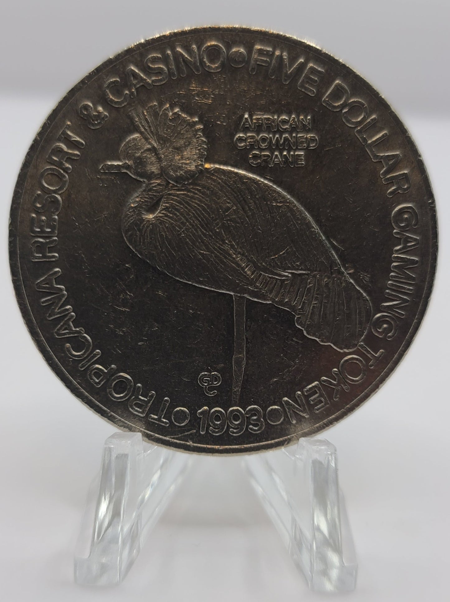Tropicana Hotel Casino Las Vegas NV 1993 "African Crowned Crane"$5 Gaming Token