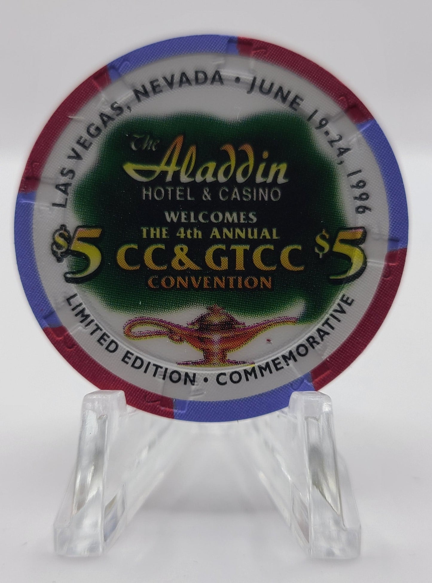 Aladdin Casino Las Vegas Nevada 1996 $5 Chip" N4074 "1996 4th Annual CC>CC Convention"