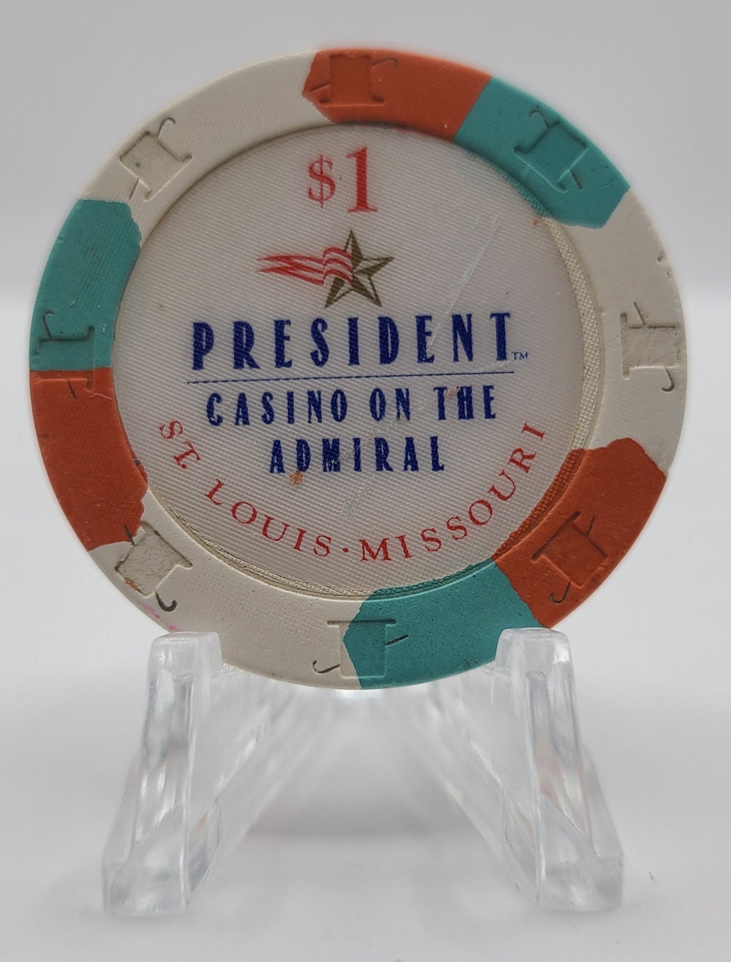 President "Riverboat" Casino St. Louis Missouri $1 Chip "Worn"