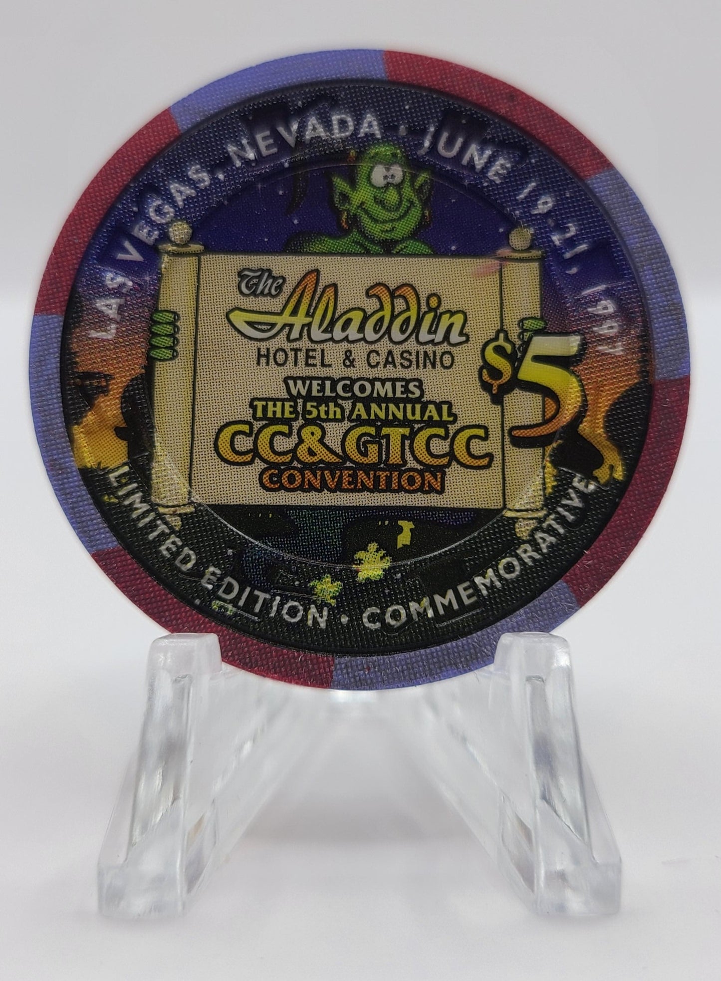 Alladin Hotel Casino Las Vegas Nevada "1997 5th Annual CC>CC" $5 Chip V2001
