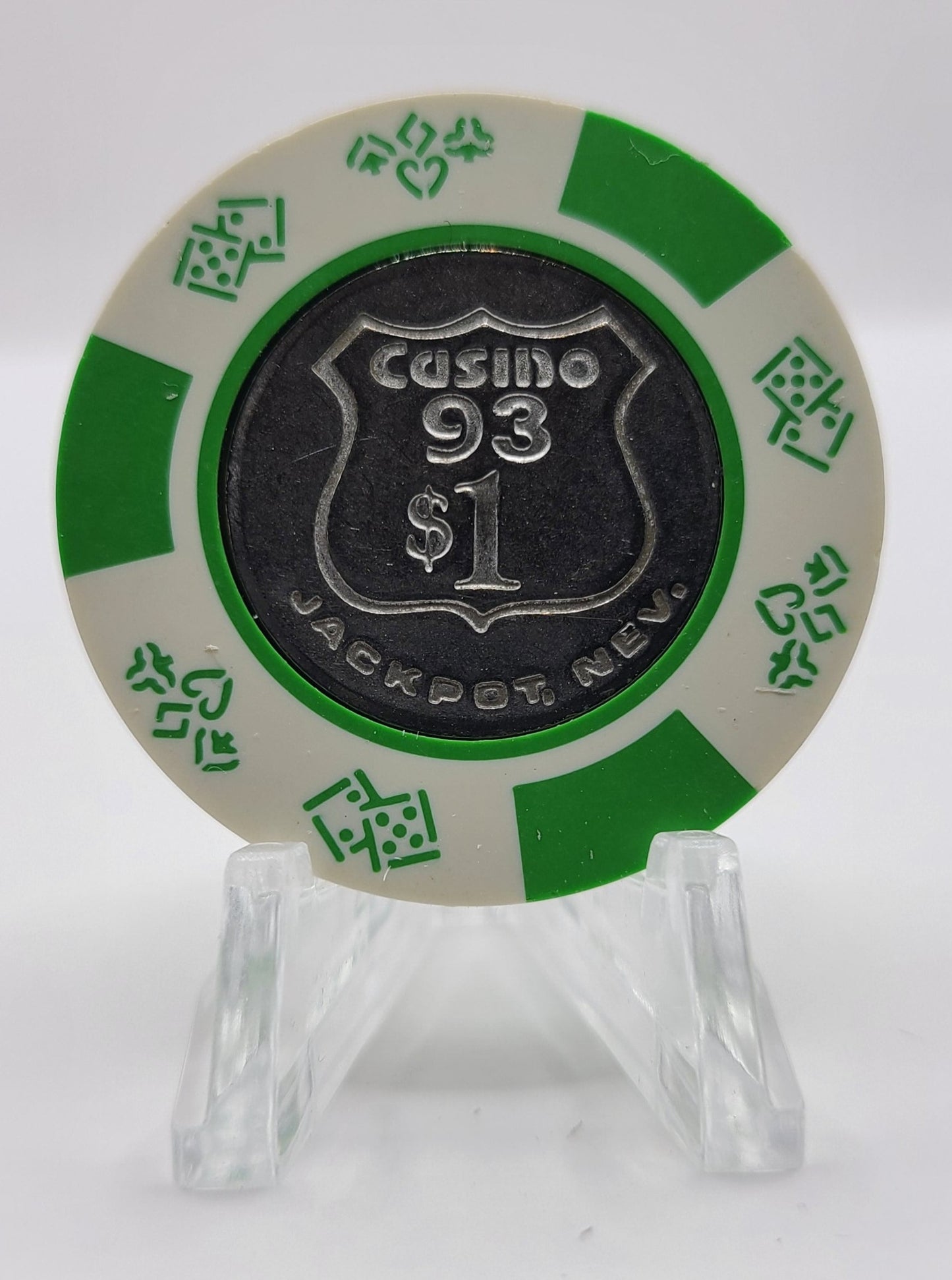 Casino 93 Jackpot Nevada 1980's $1 Coin Inlay Casino Chip N3189