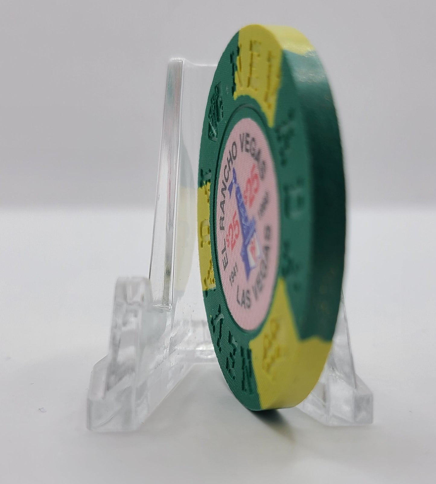 El Rancho Vegas Casino Las Vegas Nevada "Borland Imitation" $25 Chip E7077 ( INSERTS 1/2 INCH )