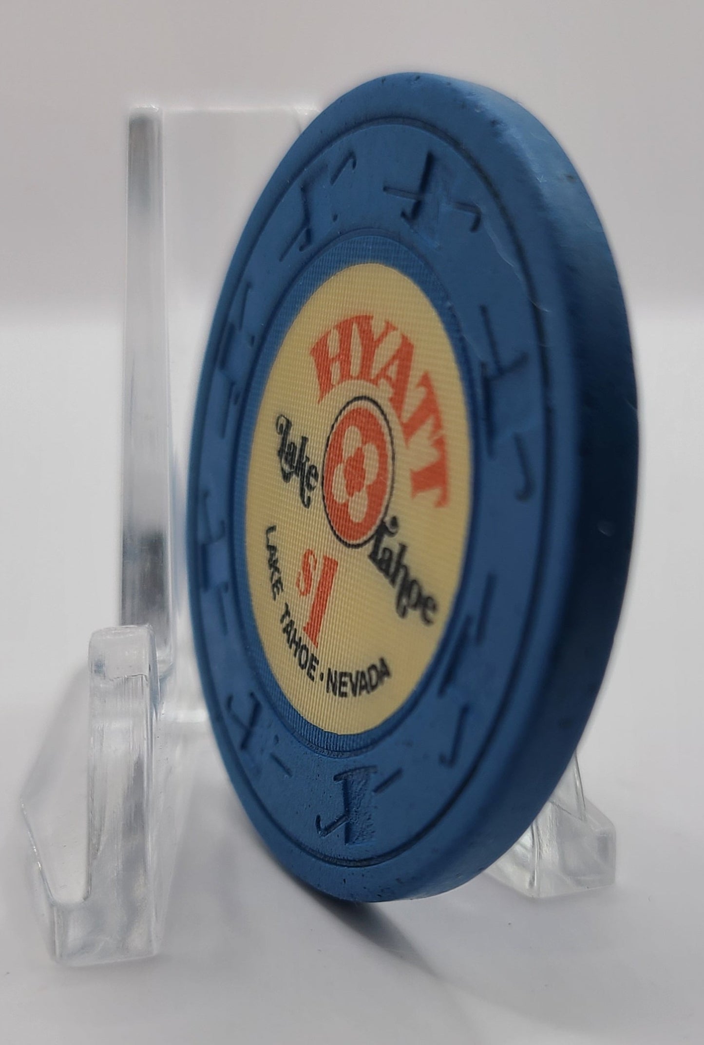 Hyatt Casino Lake Tahoe Nevada 1976 "Long Cane" $1 Chip N5198.L (Circulated)
