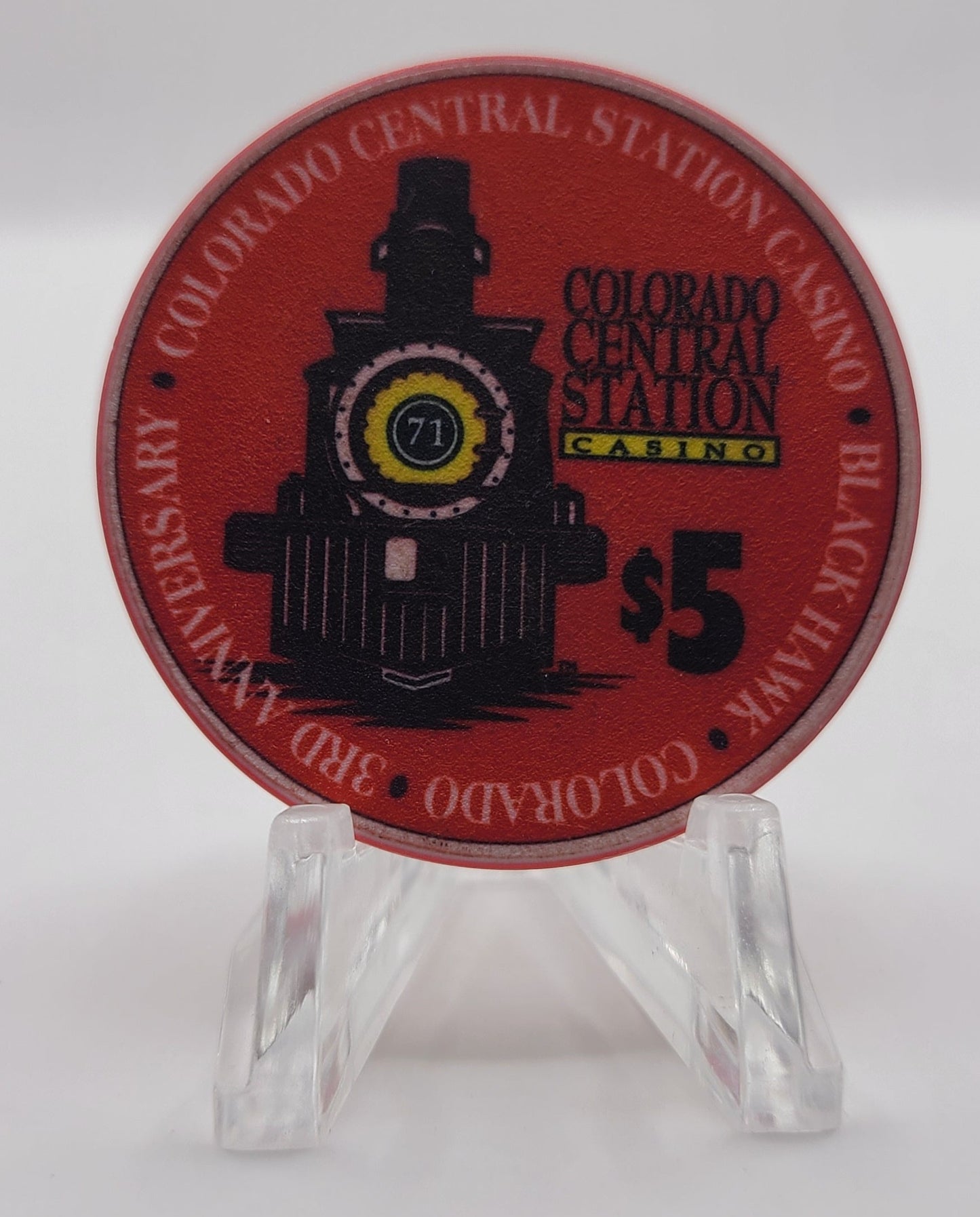 Colorado Central Station Black Hawk Colorado 1996 "3rd Anniversary" $5 Chip