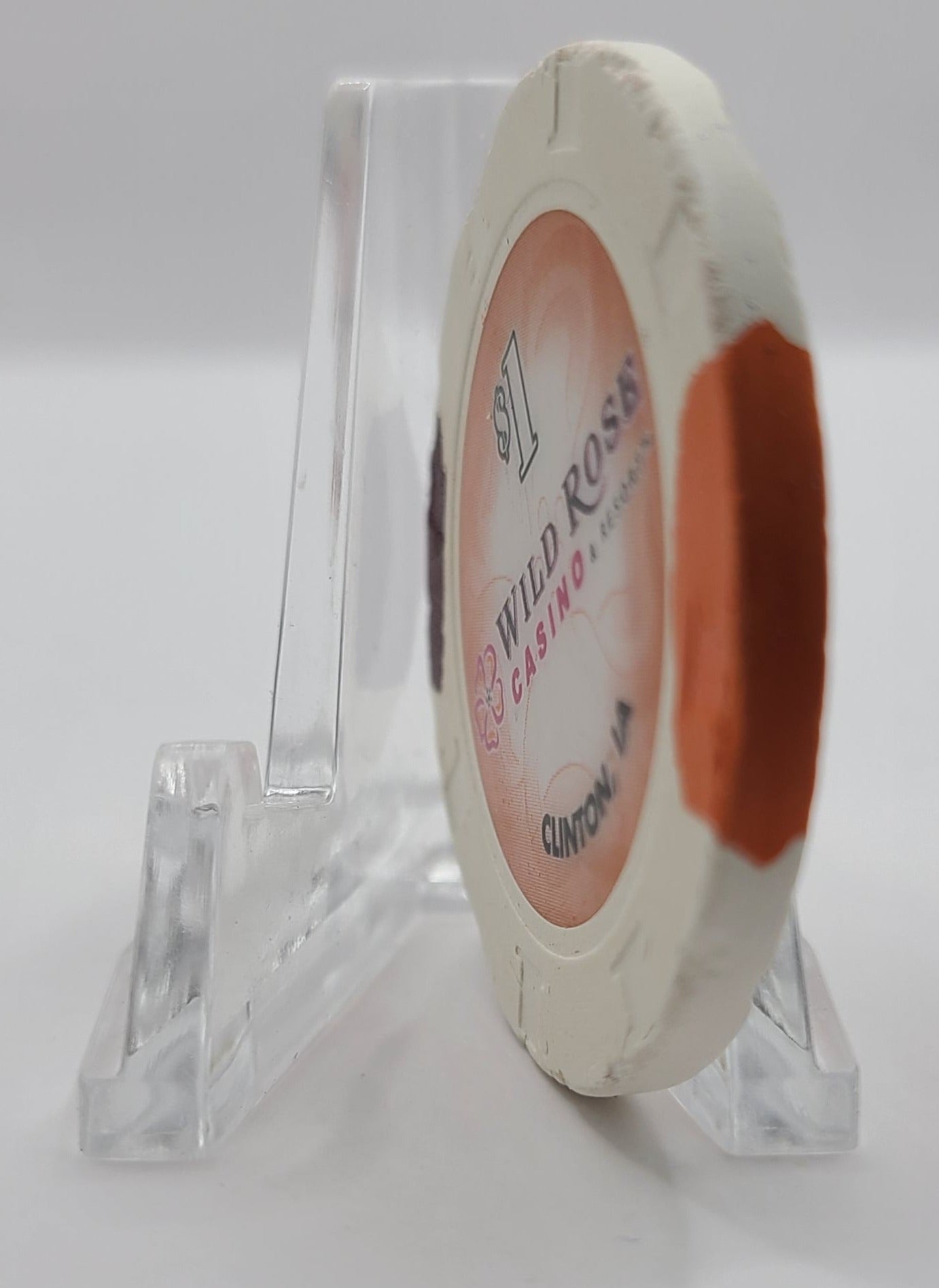 Wild Rose Casino Clinton Iowa 2008 $1 Chip "Worn"