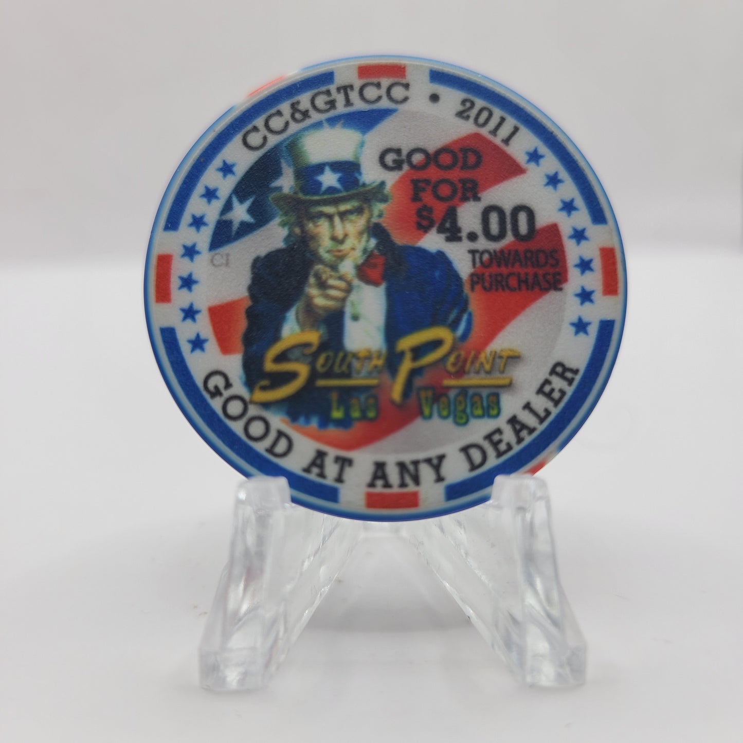 South Point Hotel Casino Las Vegas Nevada "2011 CC>CC Good for $4 Toward Purchase" Chip