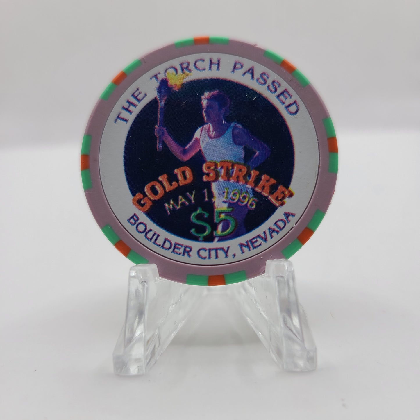 Gold Strike Inn Boulder City Nevada 1996 "Torch Passed" $5 Chip N8434