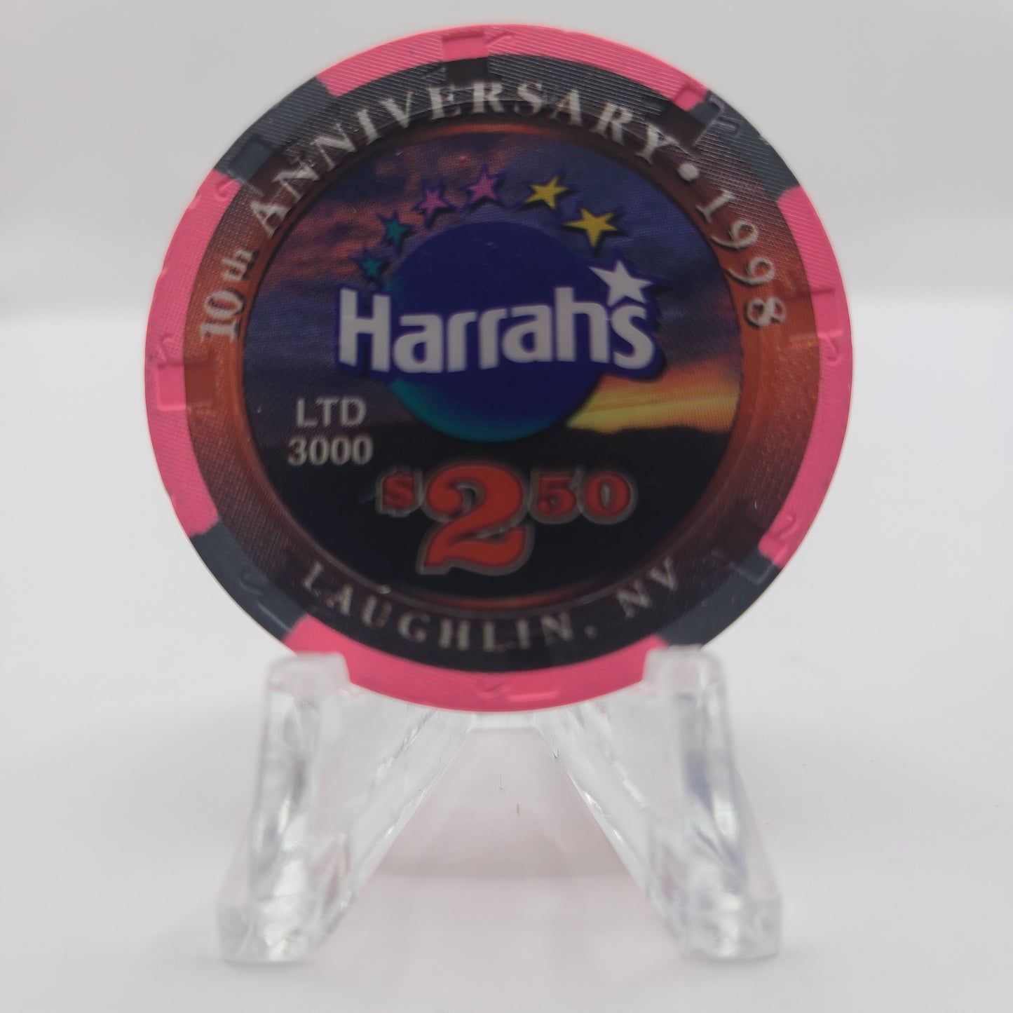Harrah's Casino Laughlin Nevada 1998 "10th Anniversary" $2.50 Chip V2705 LTD 3000