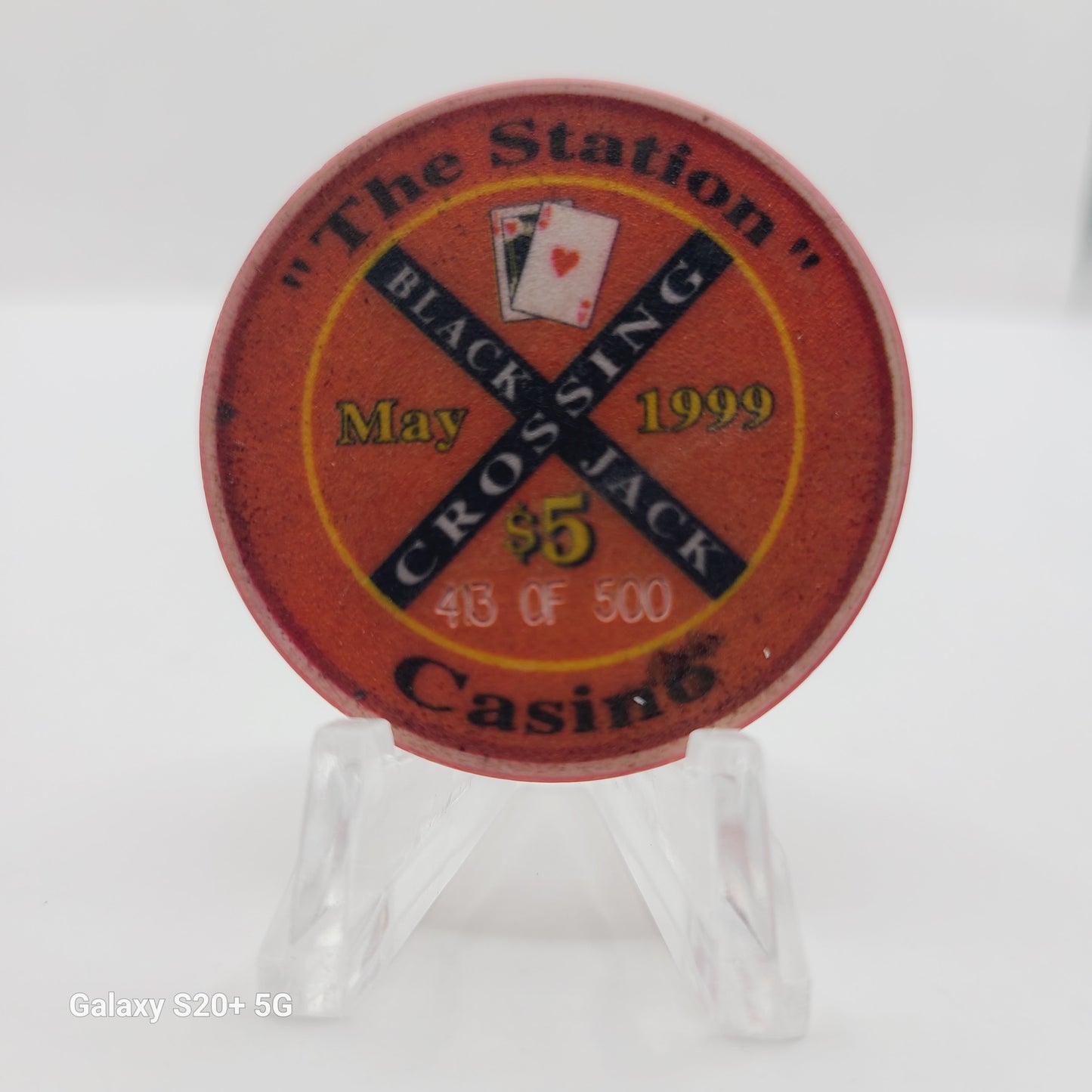 Black Hawk Station Casino Black Hawk Colorado 1999 "Hearts" $5 Chip LMT 500
