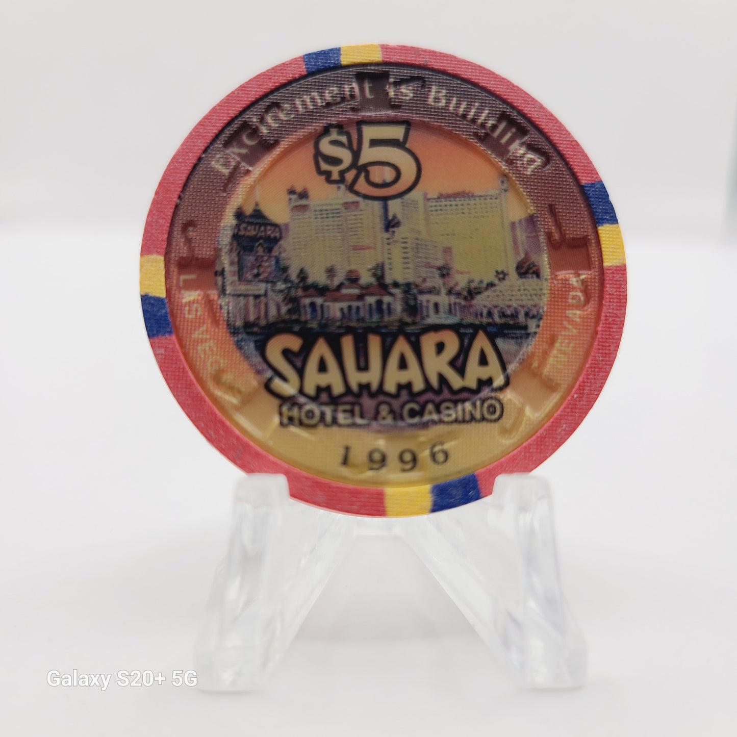 Sahara Hotel Casino Las Vegas Nevada 1996 $5 Casino Chip N9036 "Excitement Is Building"