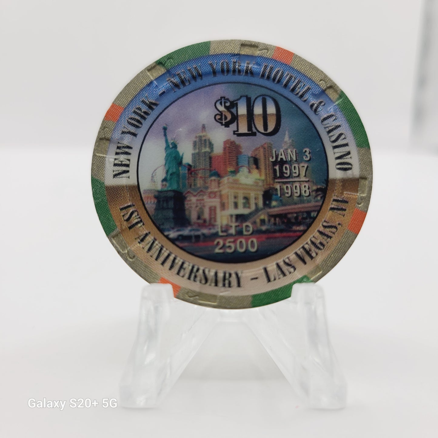New York New York Hotel Casino Las Vegas Nevada 1998 "First Anniversary" $10 Casino Chip V1190