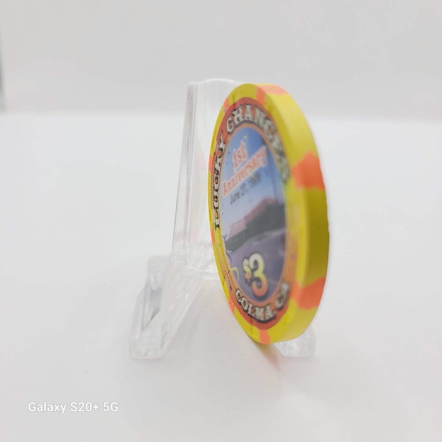 Lucky Chances Casino Restaurant Colma California $3 "1st Anniversary Card Room" Casino Chip