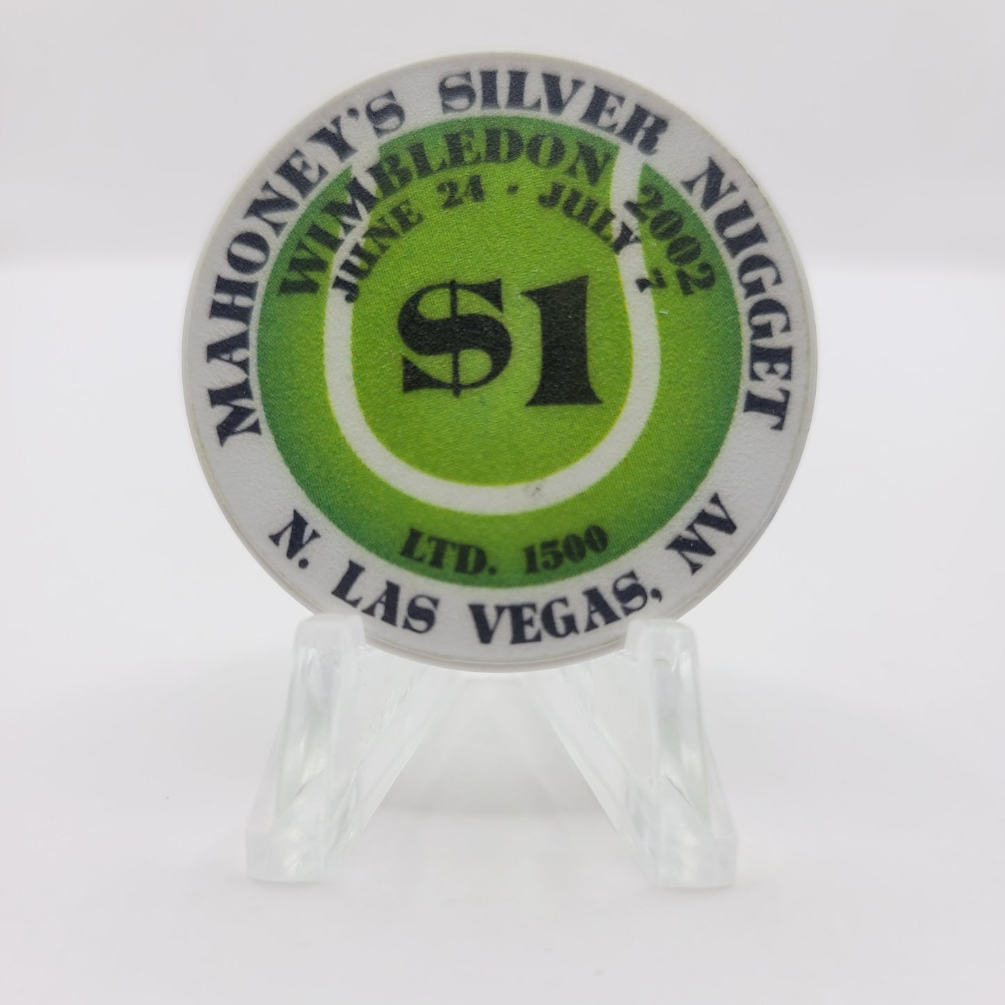 Mahoney's Silver Nugget Casino Las Vegas Nevada 2002 "Wimbledon" $1 Casino Chip E2516 LMT 1500