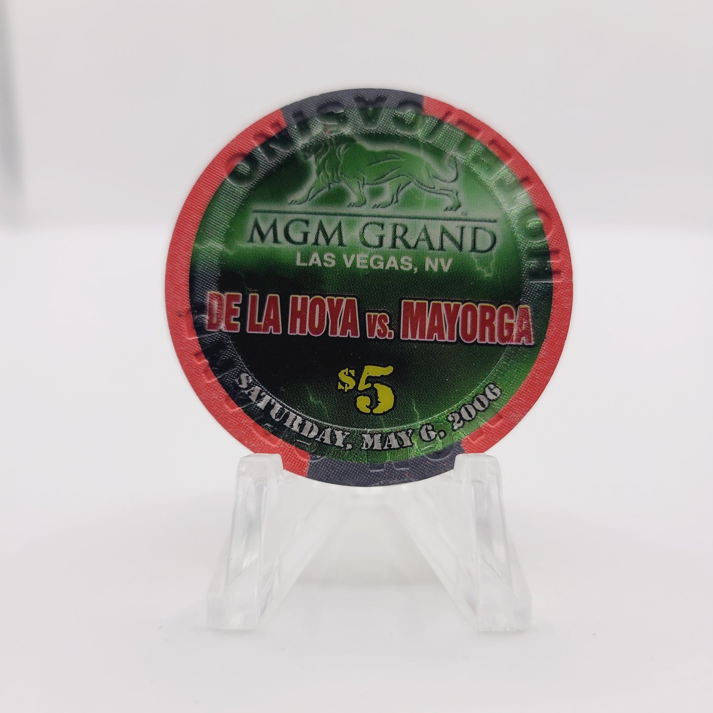 MGM Grand Resort Casino Las Vegas Nevada 2006 "Danger Zone De La Hoya vs. Mayorga" $5 Casino Chip E8153
