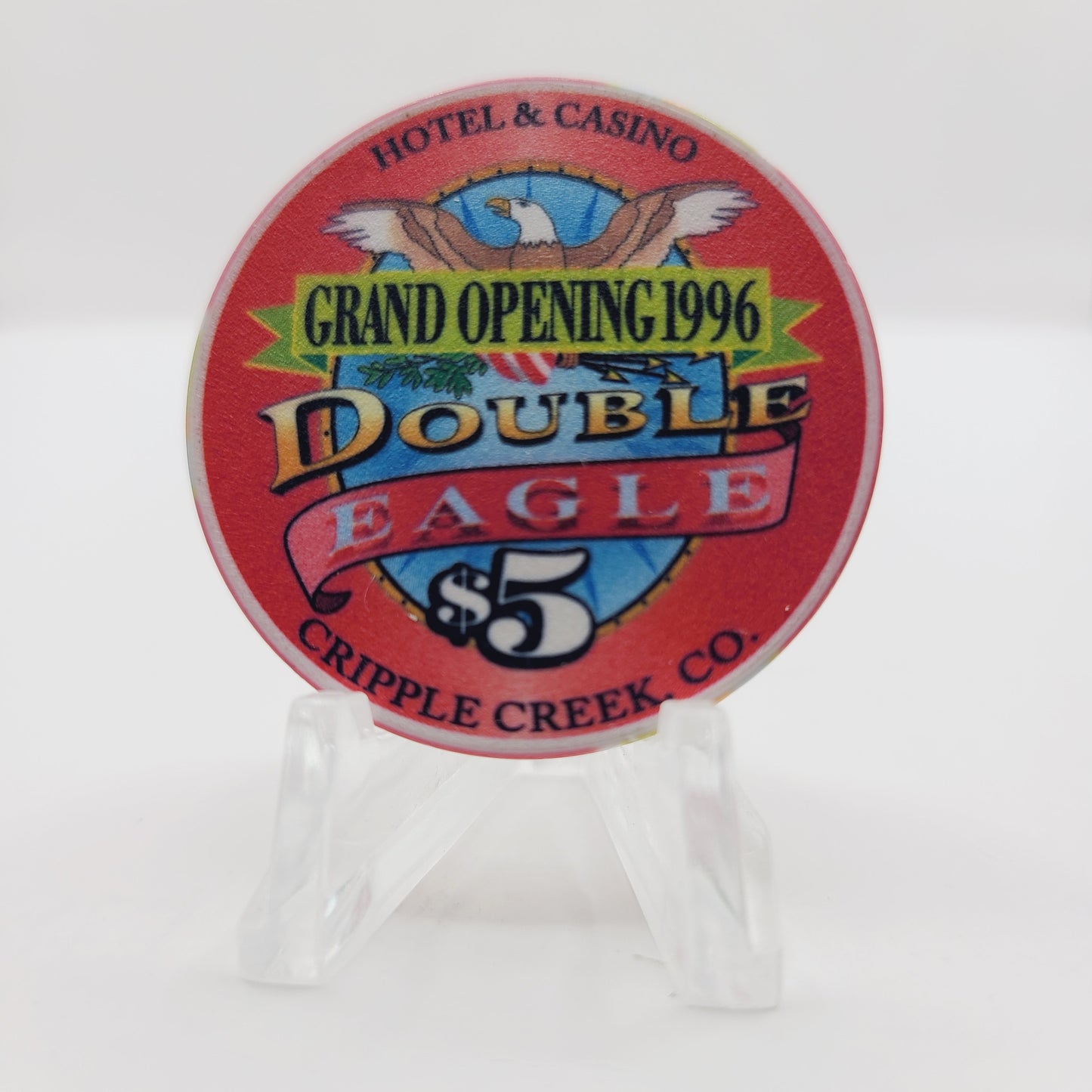 Double Eagle Hotel Casino Cripple Creek Colorado 1996 "Grand Opening"$5 Casino Chip