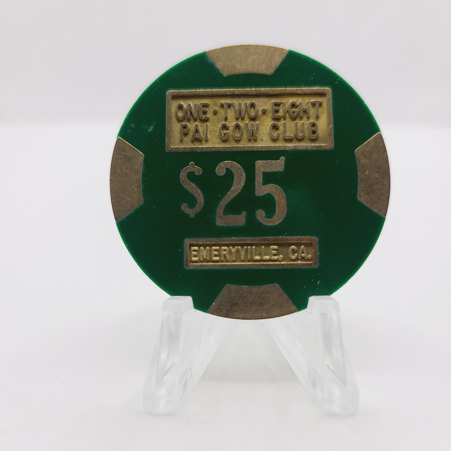 One Two Eight Pai Gow Club Emeryville California "Card Room" $25 Casino Chip