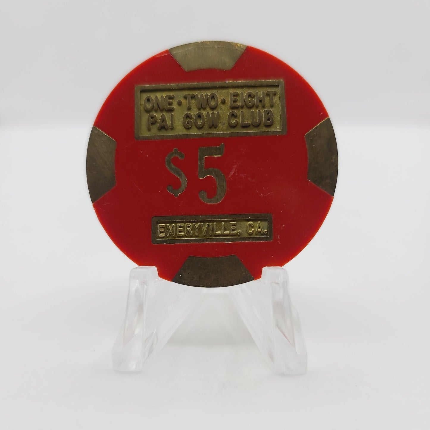 One Two Eight Pai Gow Club Emeryville California "Card Room" $5 Casino Chip