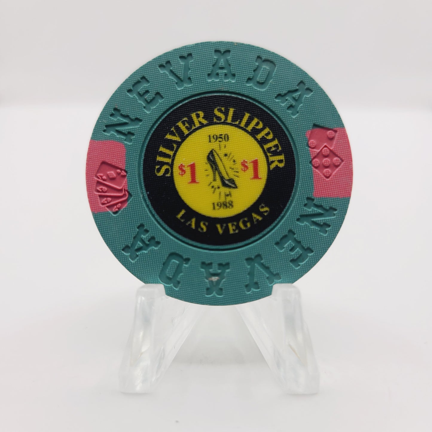 Silver Slipper Gambling Hall & Saloon Las Vegas Nevada 1992 "Borland Imitation" $1 Casino Chip N5944 Limited 1500