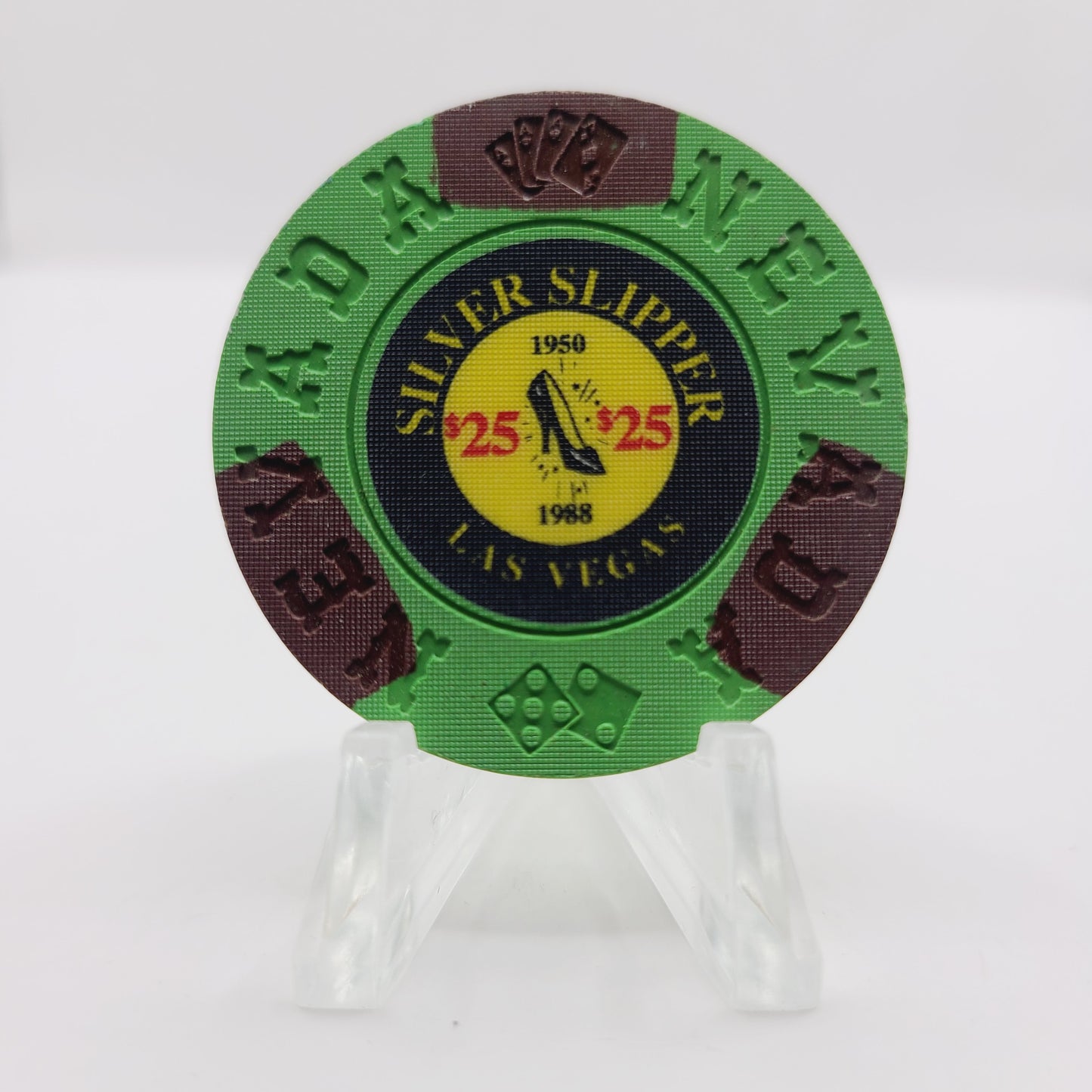Silver Slipper Gambling Hall & Saloon Las Vegas Nevada 1992 "Borland Imitation" $25 Casino Chip E7364