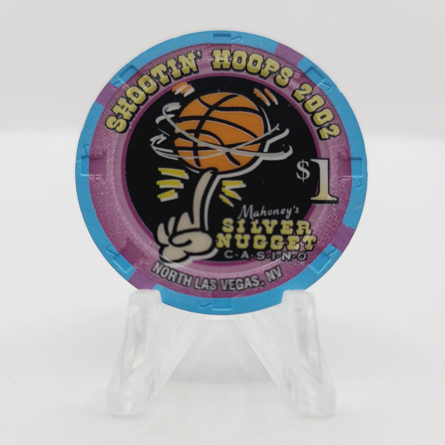 Mahoney's Silver Nugget Casino Las Vegas Nevada $1 "Shootin' Hoops 2002" Casino Chip V9778