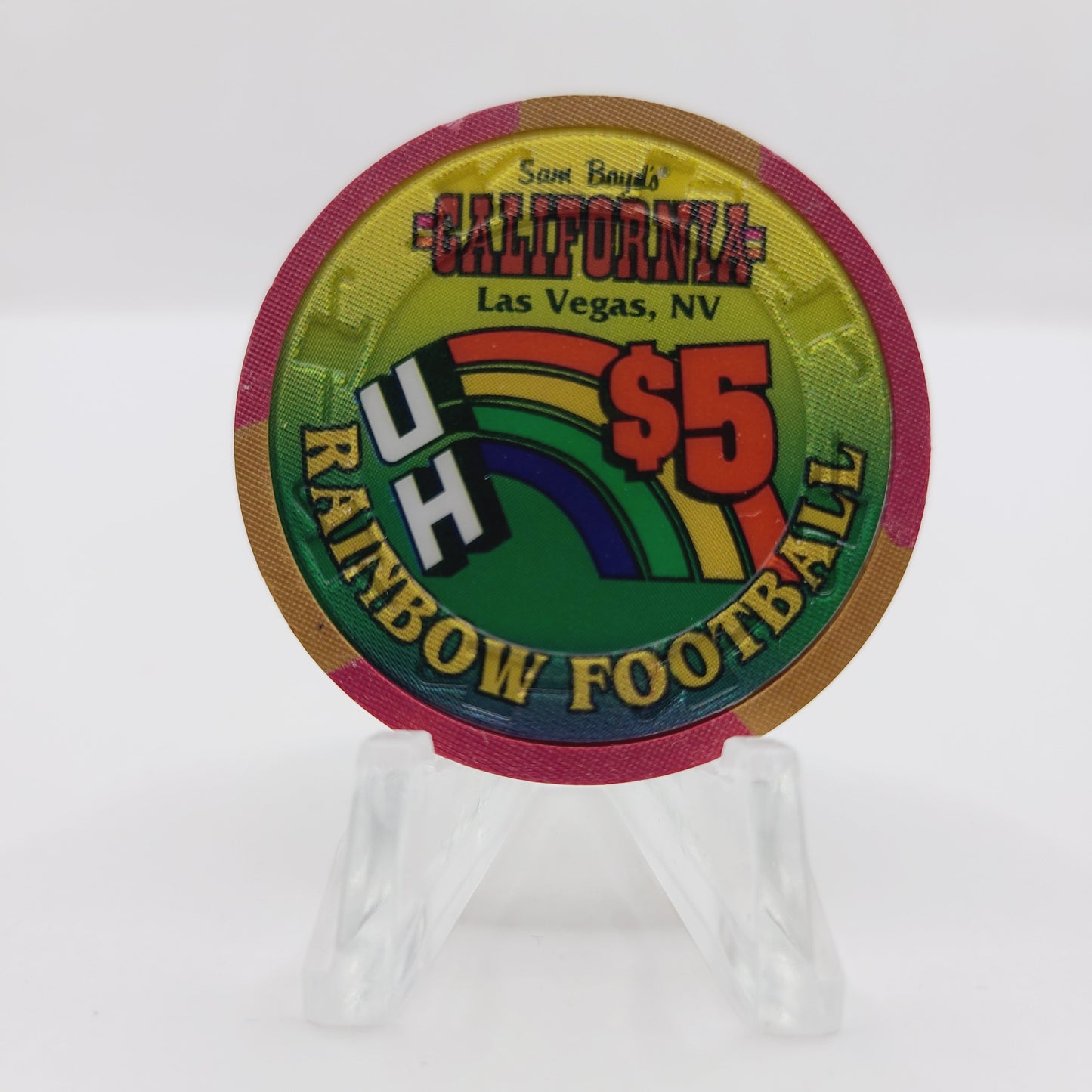 California Hotel Casino Las Vegas Nevada 1995 "Hawaii vs. Las Vegas September 30th" $5 Casino Chip N1267