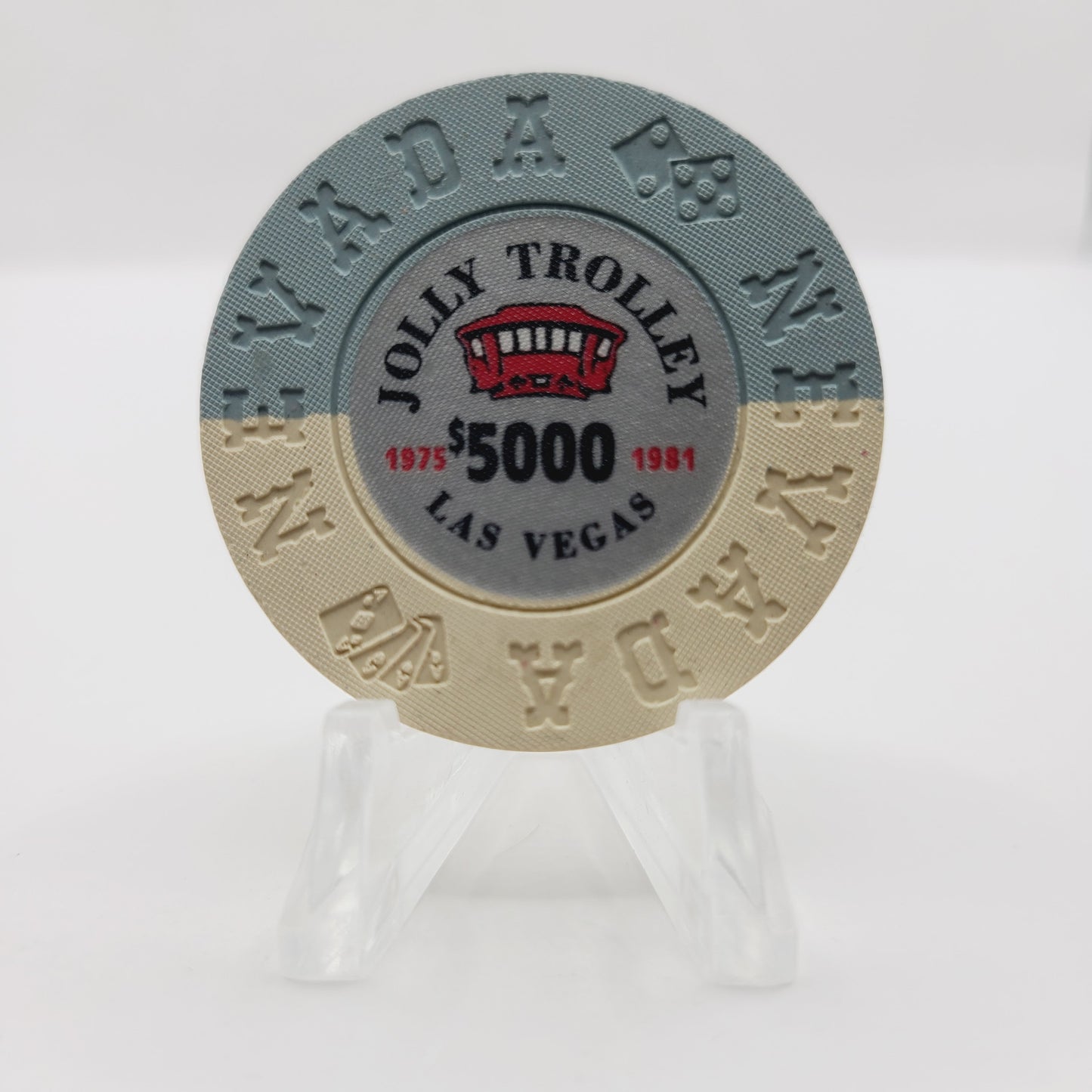 Jolly Trolley Casino Las Vegas Nevada 1993 $5,000 "Borland Imitation"Casino Chip