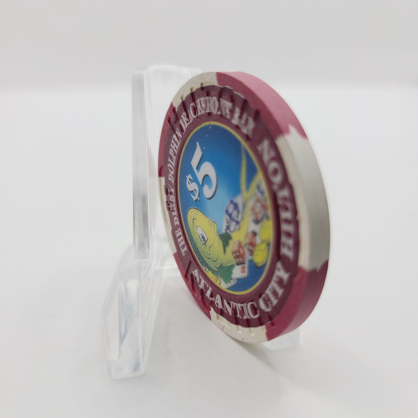Atlantic City Hilton Hotel Casino Atlantic City New Jersey "The Dizzy Dolphin Beachfront Bar Collection" $5 Casino Chip