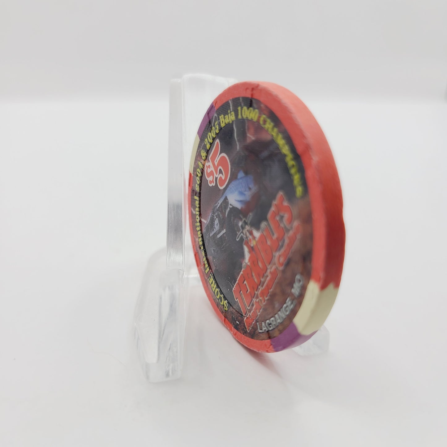 Terrible's Mark Twain Riverboat Casino La Grange Missouri 1st Anniversary 2006 $5 Casino Chip (White Truck)