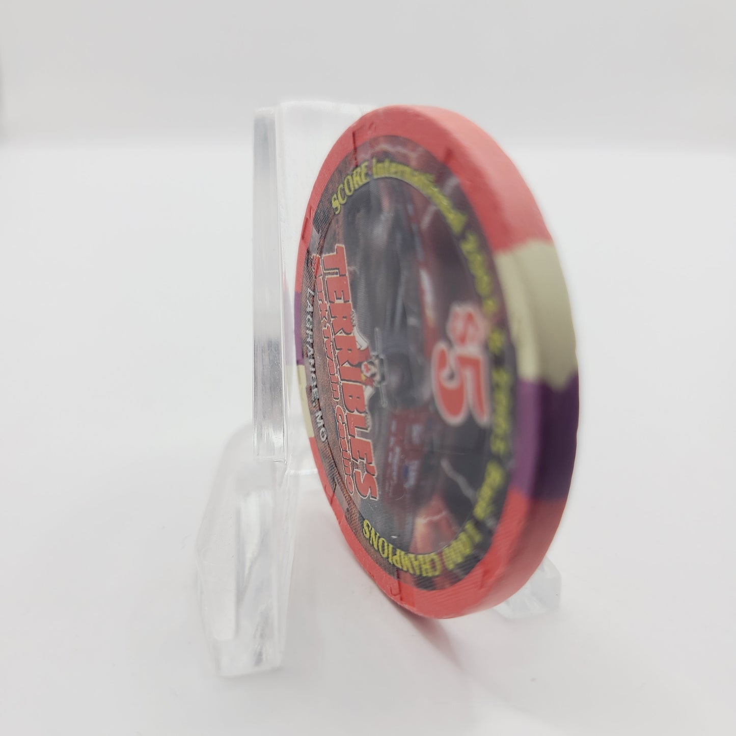 Terrible's Mark Twain Riverboat Casino La Grange Missouri 1st Anniversary 2006 $5 Casino Chip (Red Truck)