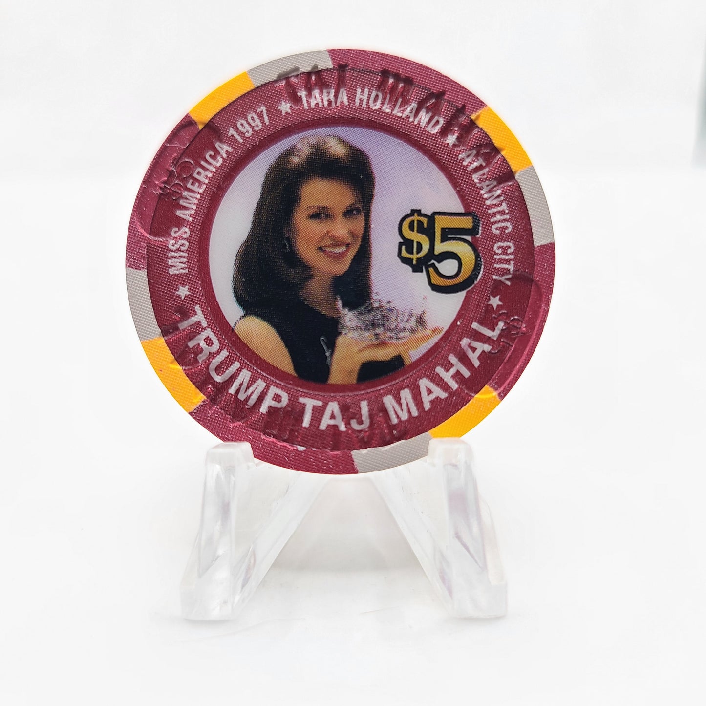 Trump Taj Mahal Hotel Casino "Miss America Tara Holland" 1997 $5 Casino Chip