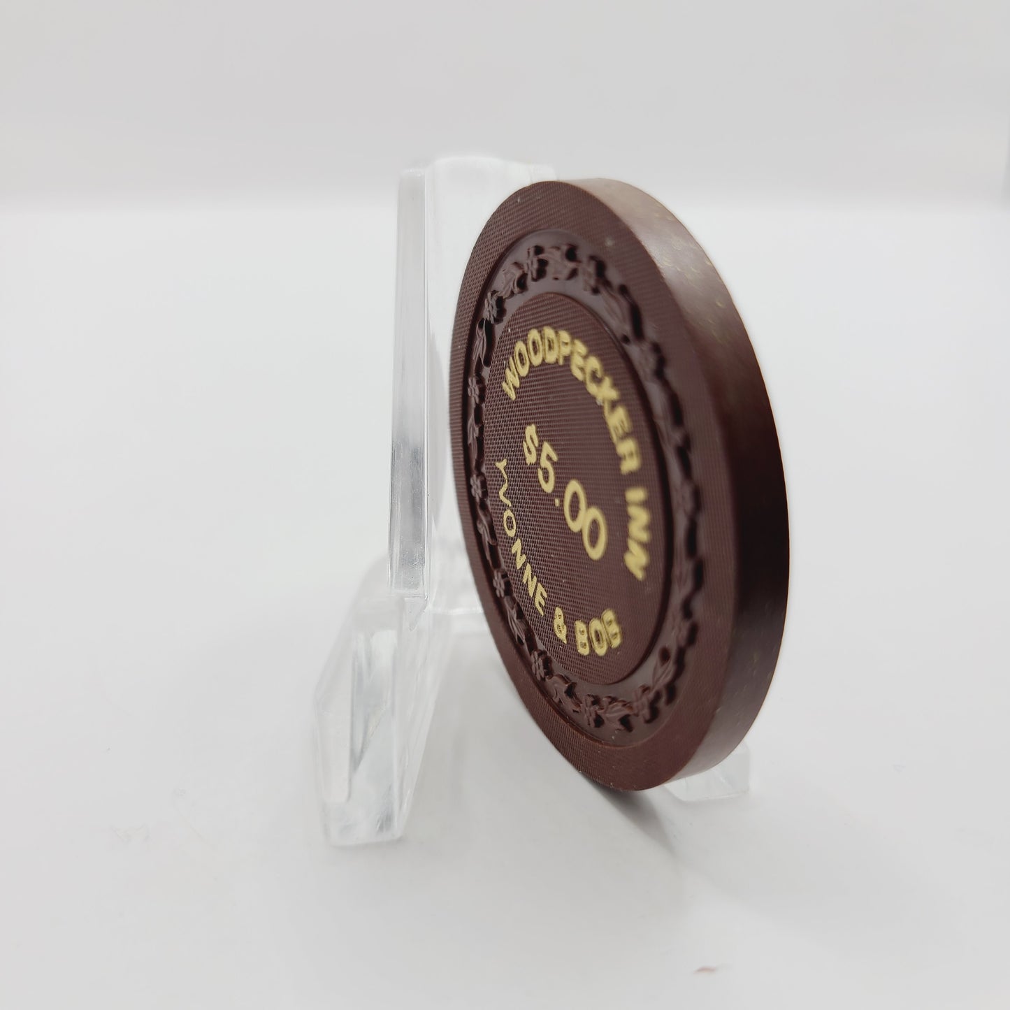 Woodpecker Inn "Yvonne & Bob" Hotel Motel Heppner Oregon $5 Casino Chip CG199546