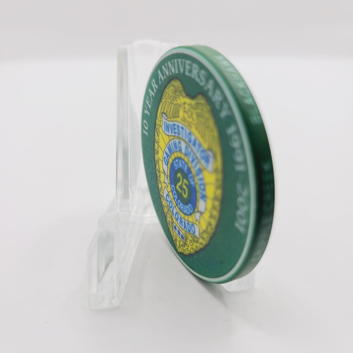 Colorado Division of gaming Lakewood Colorado 2001 "10 Year Anniversary" 25 Chip CG034595