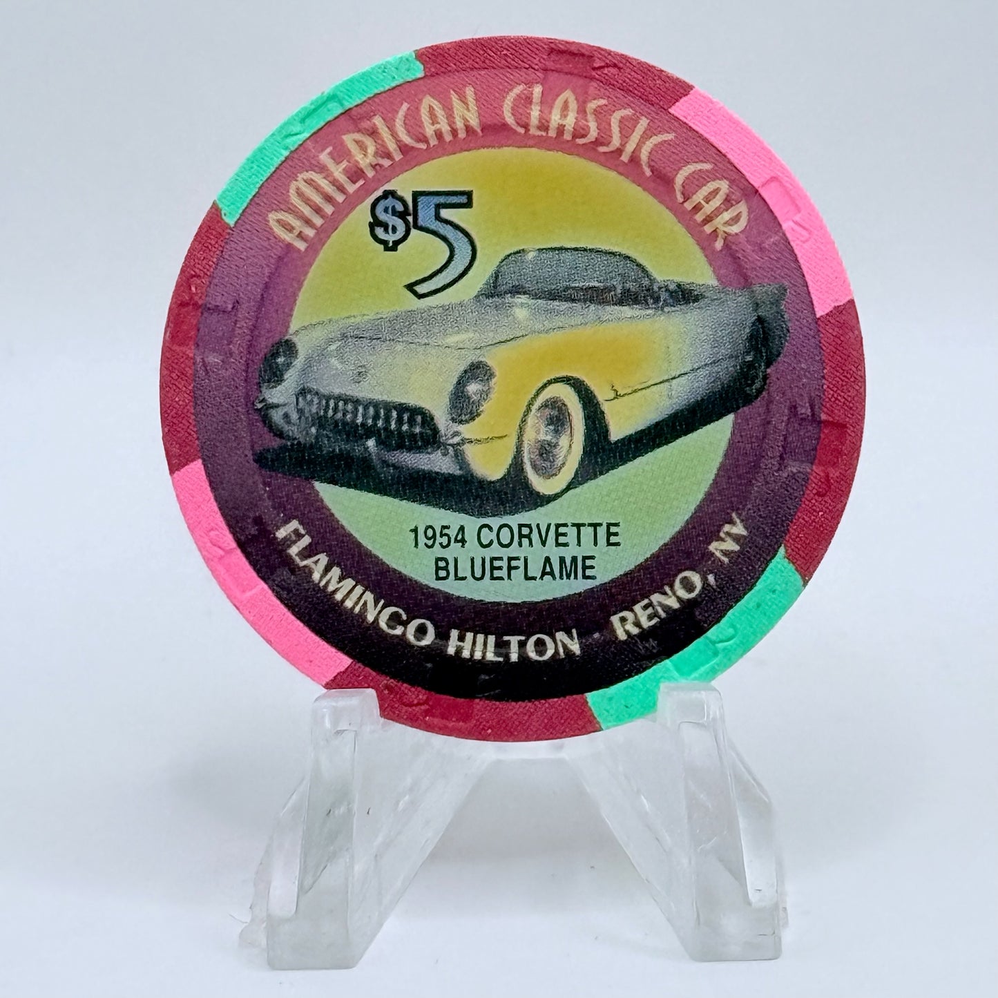 Flamingo Hilton Reno Nevada 1996 'Corvette Blueflame' Series 6 LE $5 Casino Chip N7931