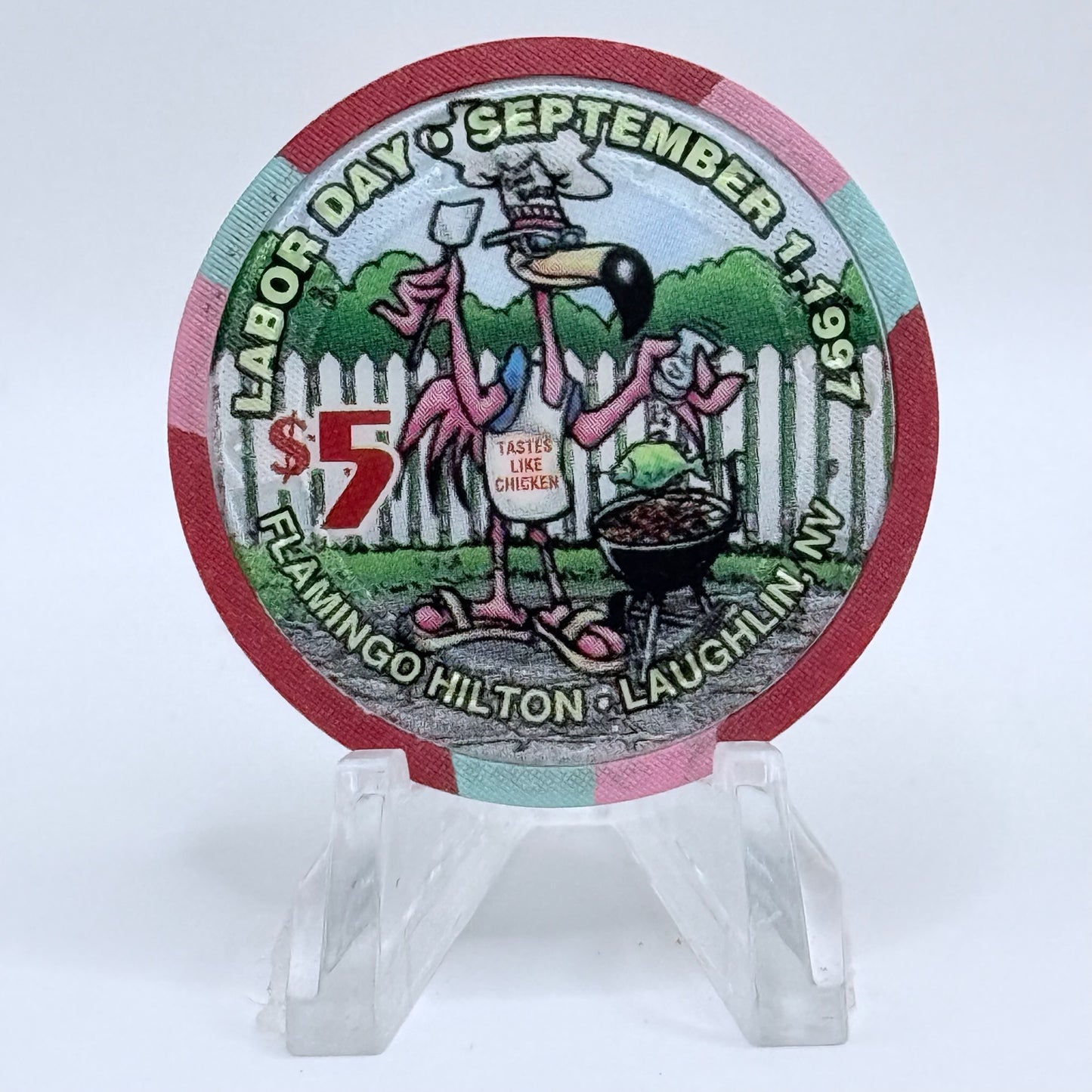 Flamingo Hilton Laughlin Nevada 1997 'I'm a Chipper' LE $5 Casino Chip N9692