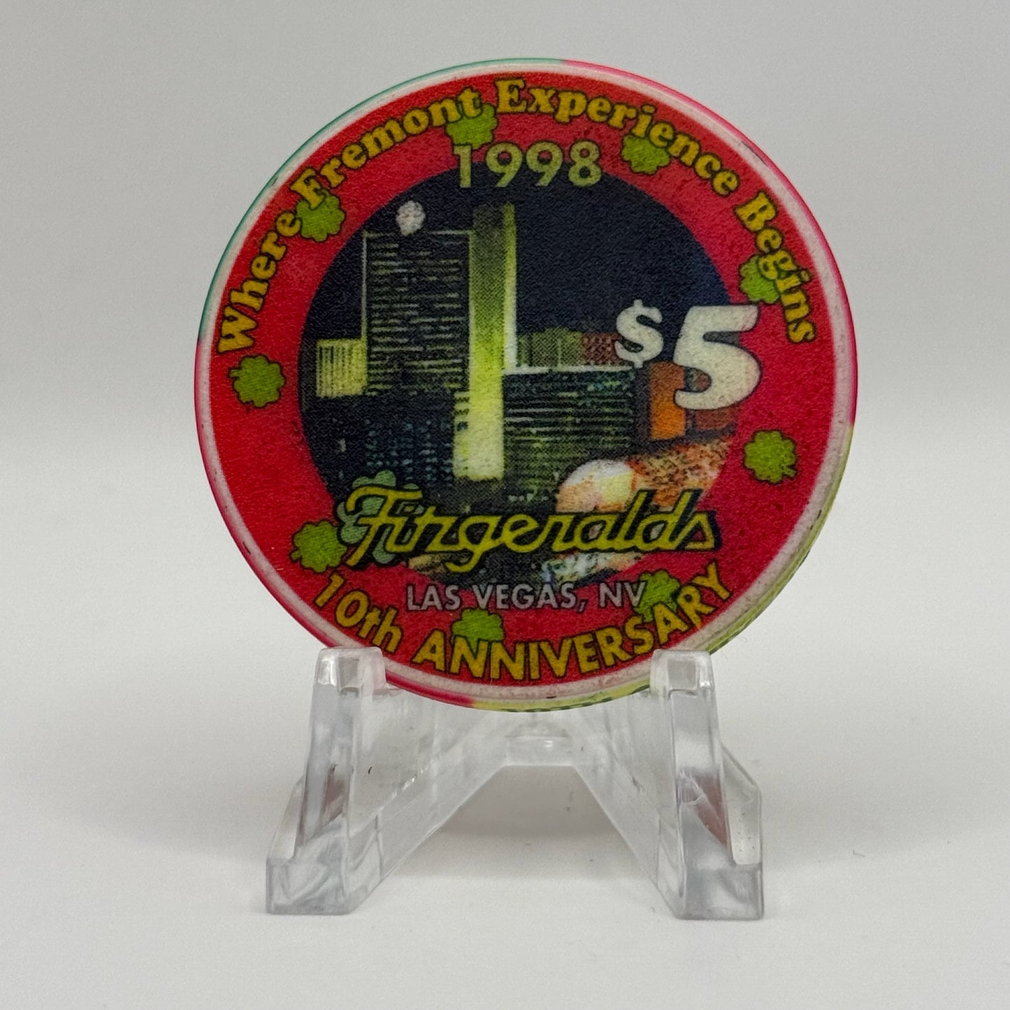 Fitzgeralds (Fitz) Las Vegas Nevada 1998 '10th Anniversary - Where Fremont Experience Begins' LE $5 Casino Chip N9656