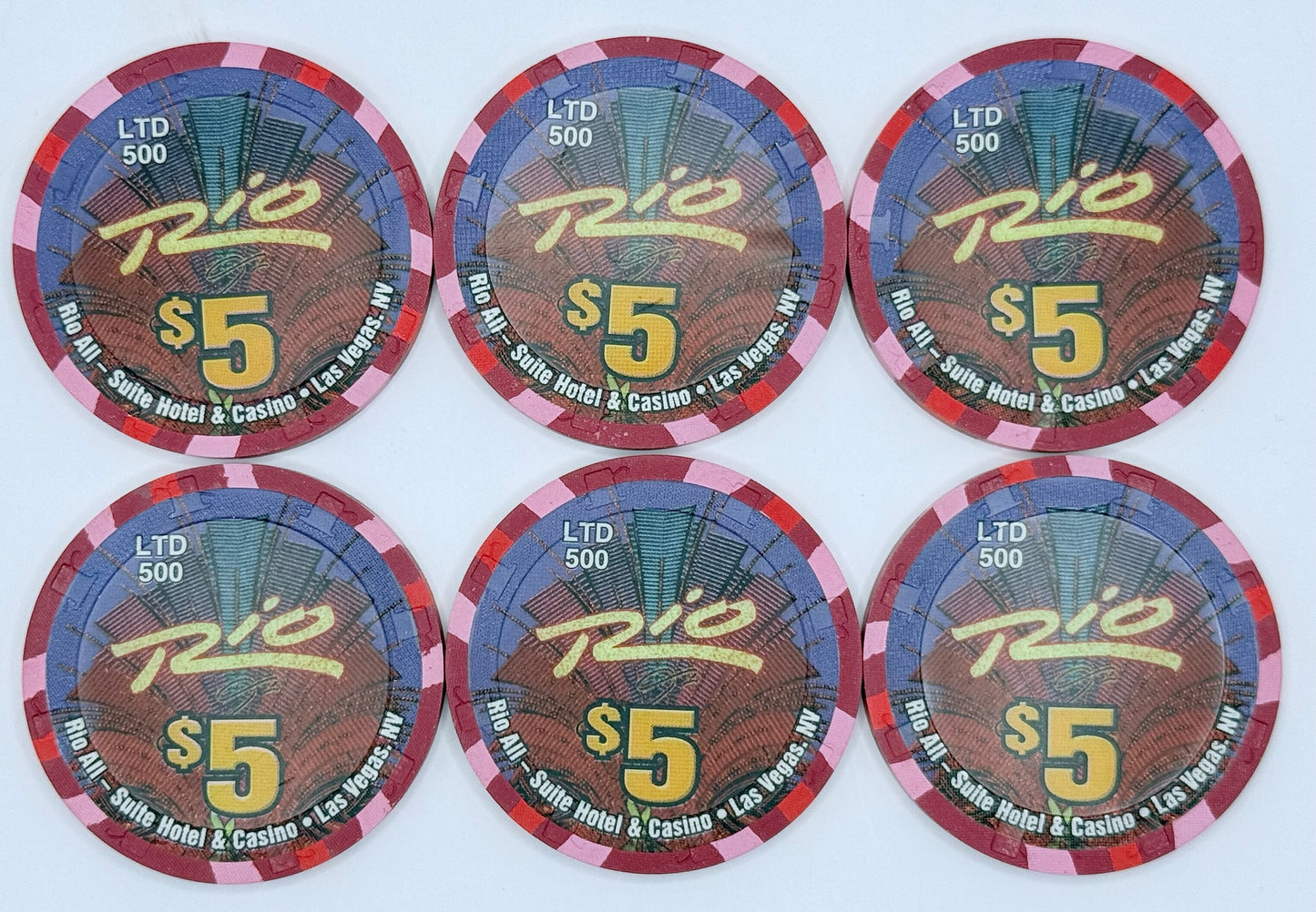 Rio Las Vegas Nevada 2004 'Chippendales The Show - Set of 6 chips' LE $5 Casino Chip E2280-E2285