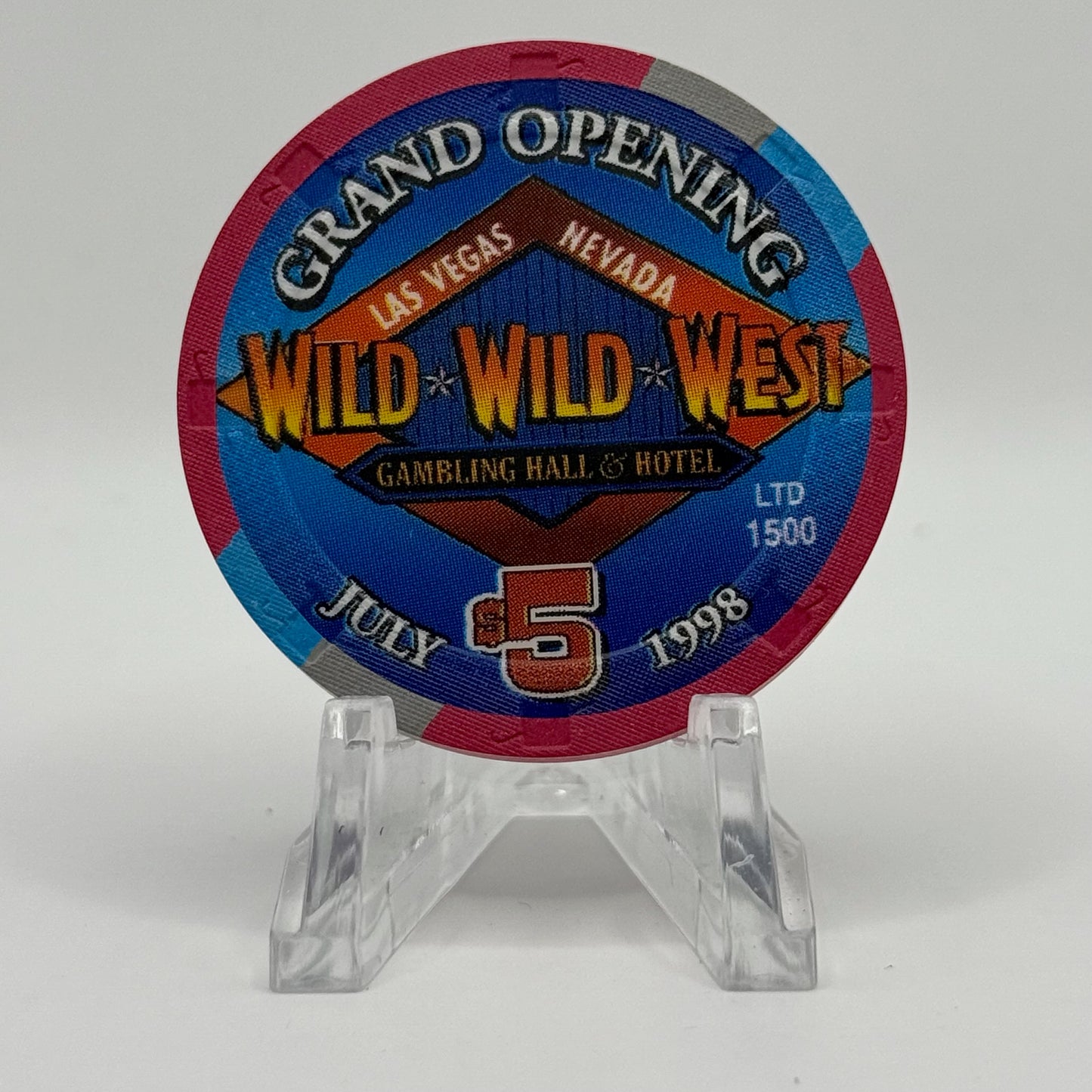 Wild Wild West Las Vegas Nevada 1998 'Grand Opening' LE $5 Casino Chip E3609