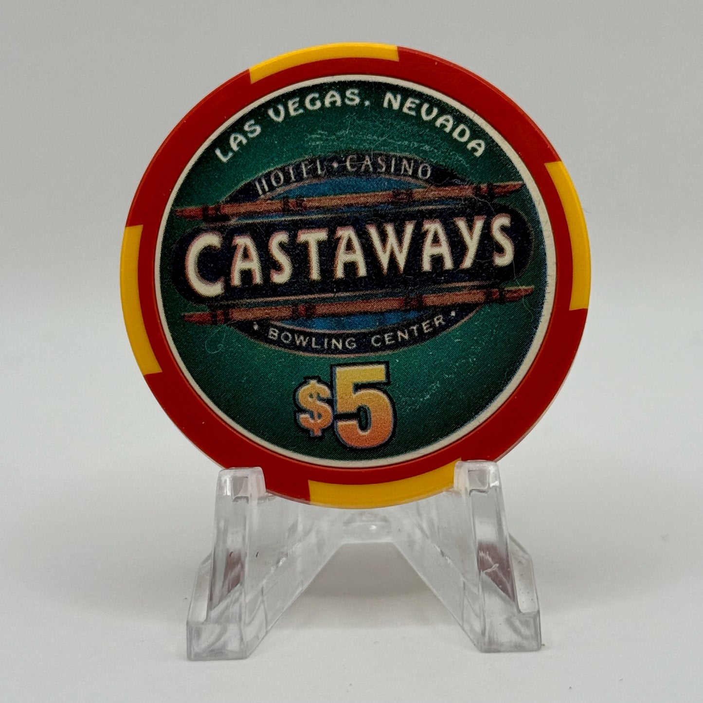 Castaways Hotel Casino Bowling Las Vegas Nevada 2001 'High Roller' LE $5 Casino Chip V7425