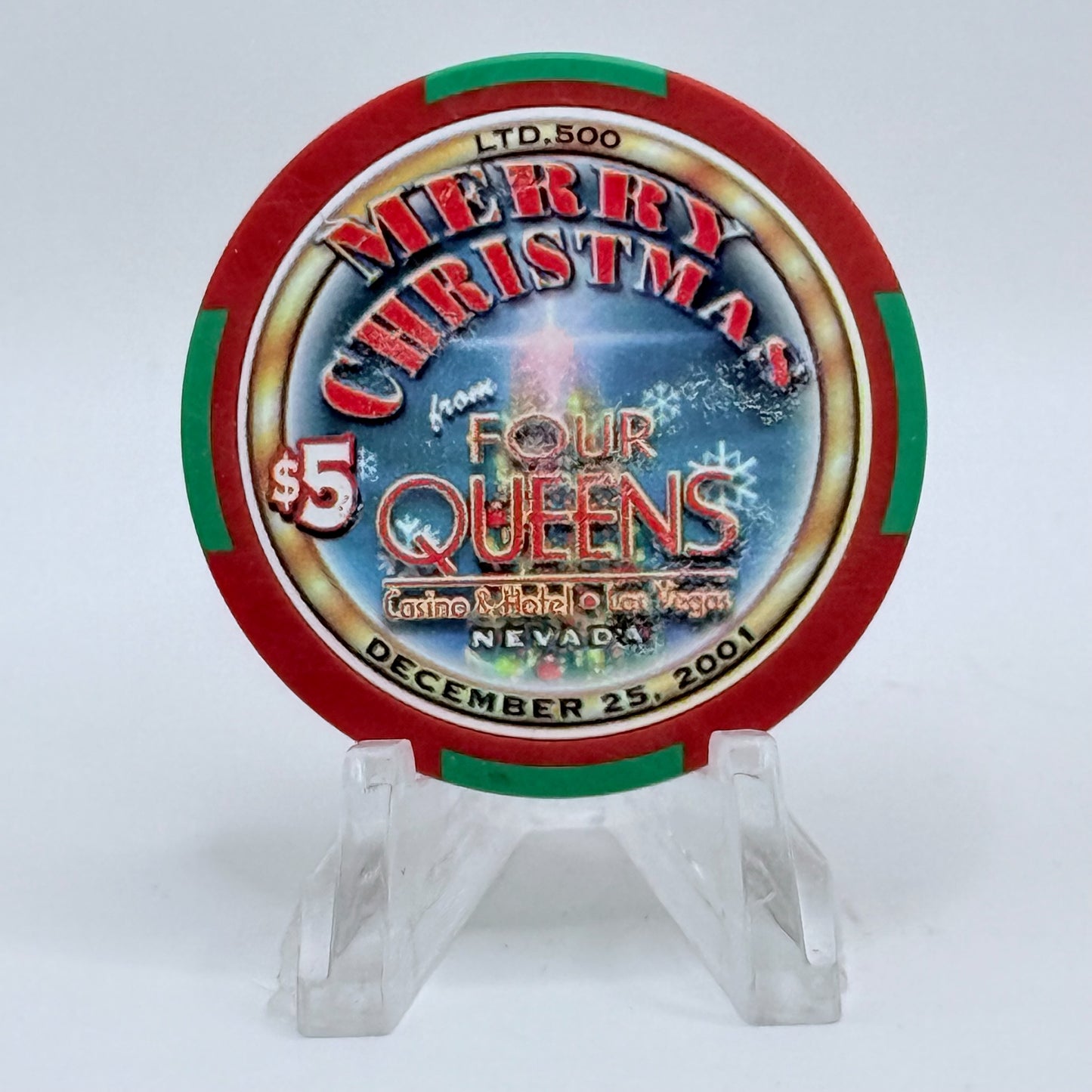 Four Queens Las Vegas Nevada 2001 'Merry Christmas' LE $5 Casino Chip V8529