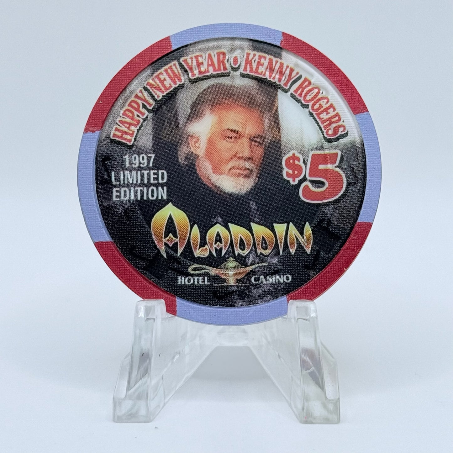 Aladdin Las Vegas Nevada 1997 'Happy New Year - Kenny Rogers' LE $5 Casino Chip N4086