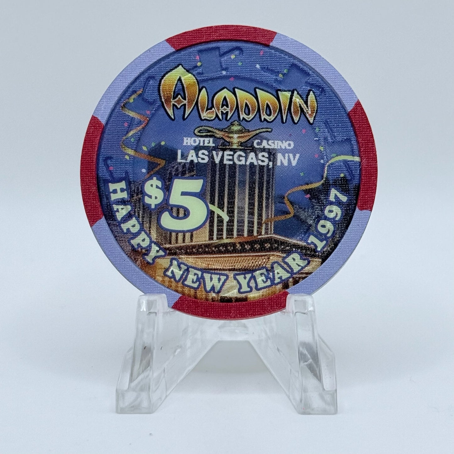 Aladdin Las Vegas Nevada 1997 'Happy New Year - Kenny Rogers' LE $5 Casino Chip N4086
