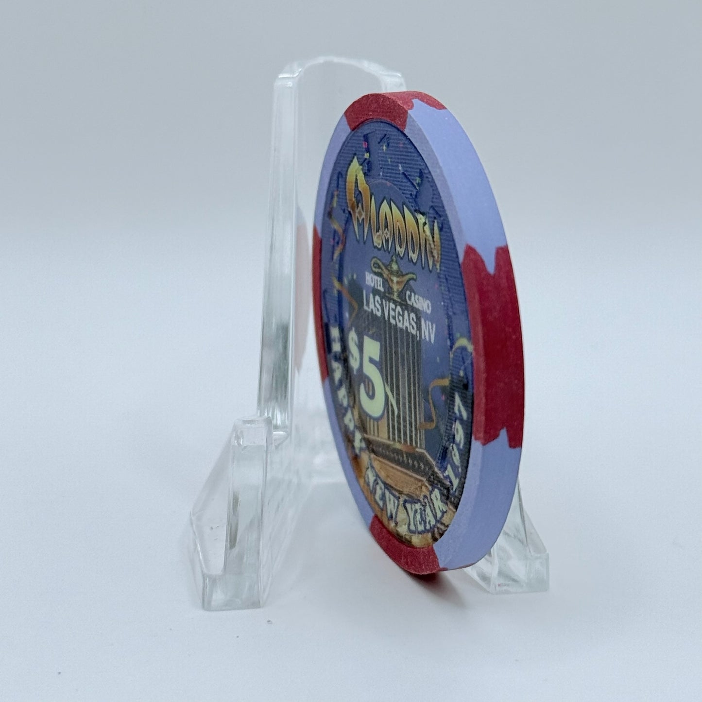 Aladdin Las Vegas Nevada 1997 'Happy New Year - Kenny Rogers' LE $5 Casino Chip N4086