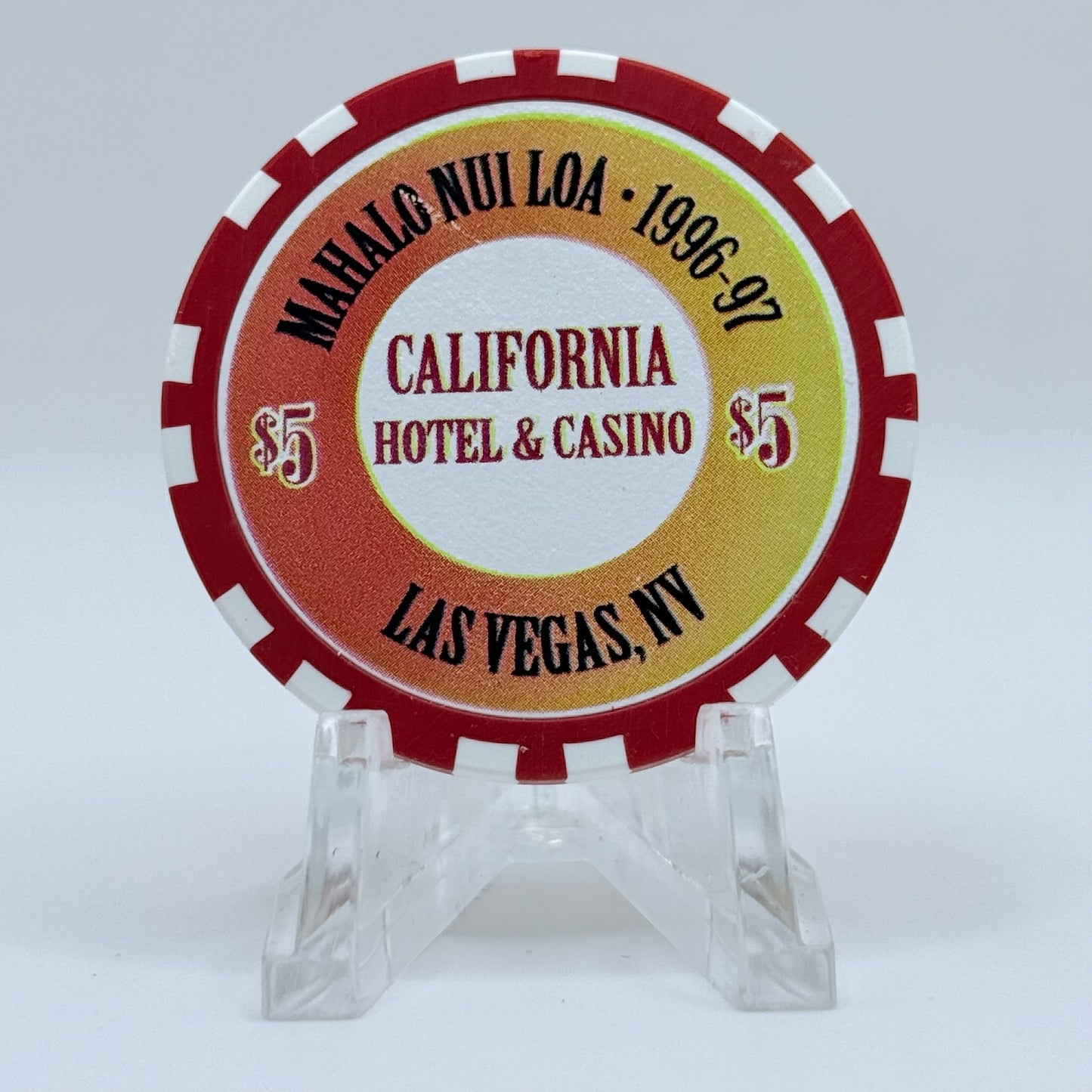 California Hotel Las Vegas Nevada 1996 'Mahalo Nui Loa' LE $5 Casino Chip N8071