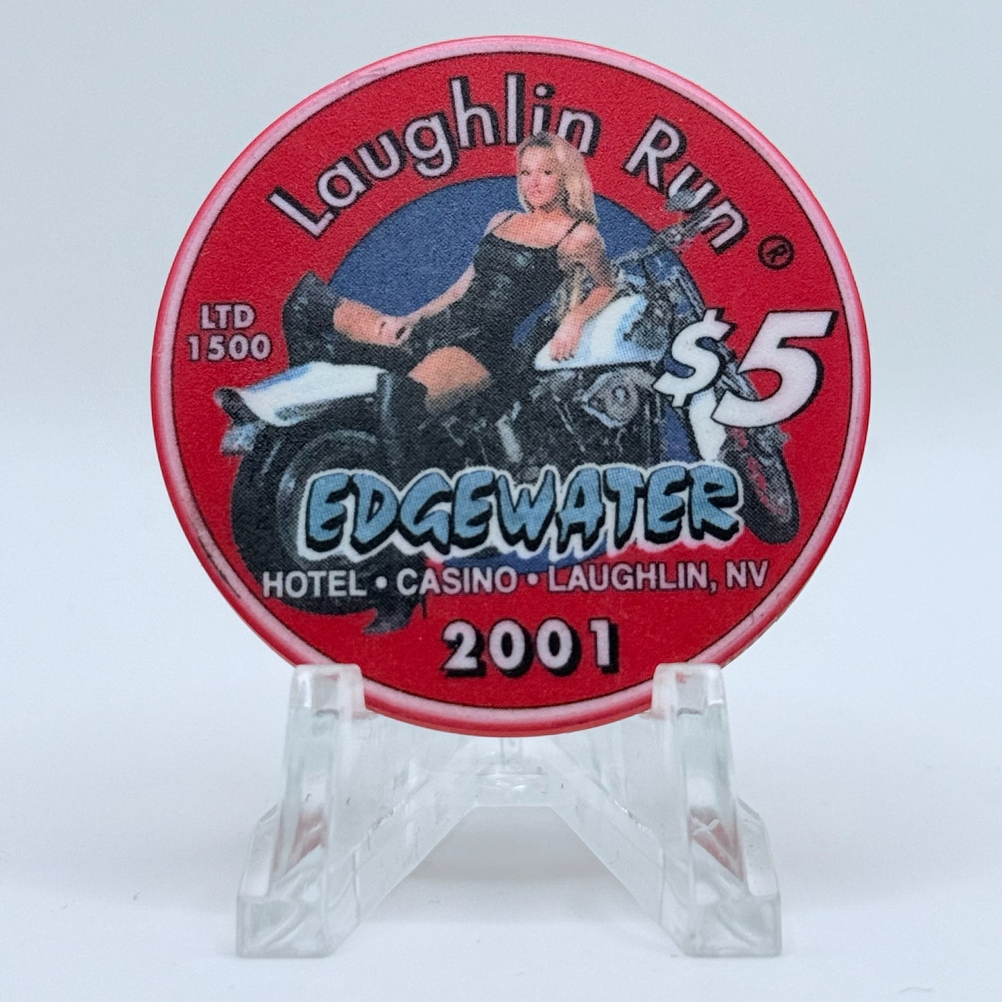 Edgewater Laughlin Nevada 2001 'Laughlin Run' LE $5 Casino Chip V8393