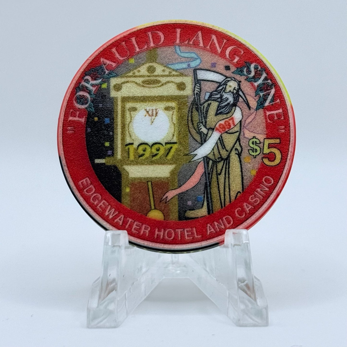 Edgewater Laughlin Nevada 1997 'Happy New Year' LE $5 Casino Chip N9579