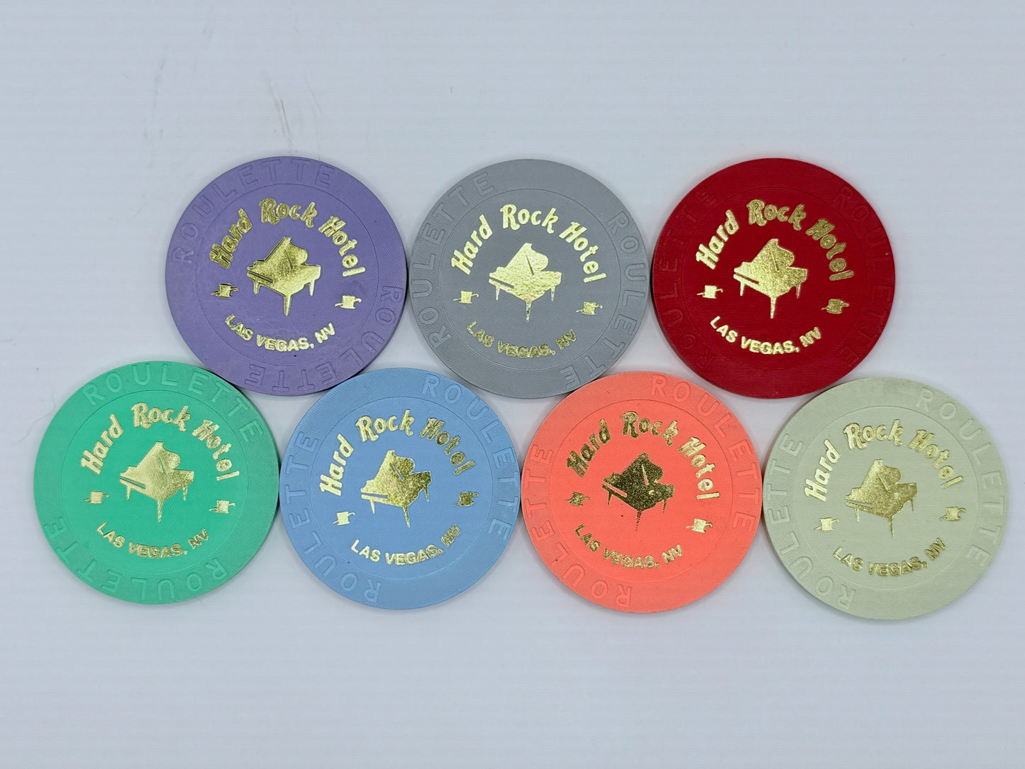Hard Rock - Las Vegas Nevada 2005 'Set of 7 Roulette Chips - Piano' Series 224 Roulette Casino Chip E3376