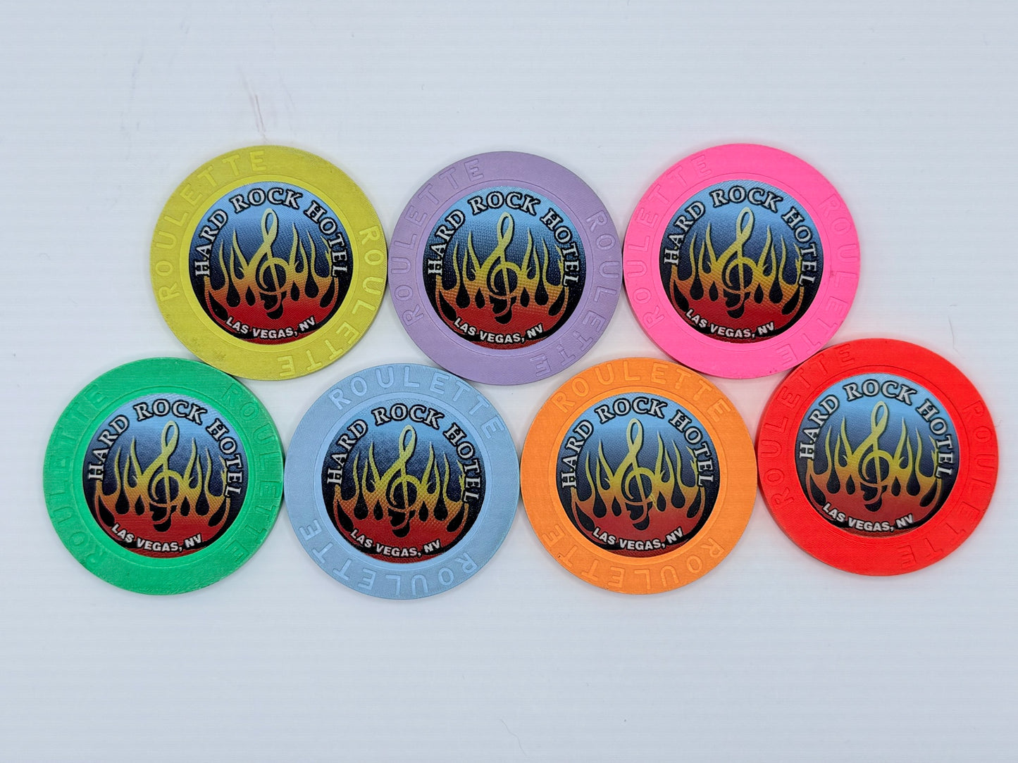 Hard Rock - Las Vegas Nevada 2000 'Set of 7 Roulette Chips ' Series 201 Roulette Casino Chip V6454