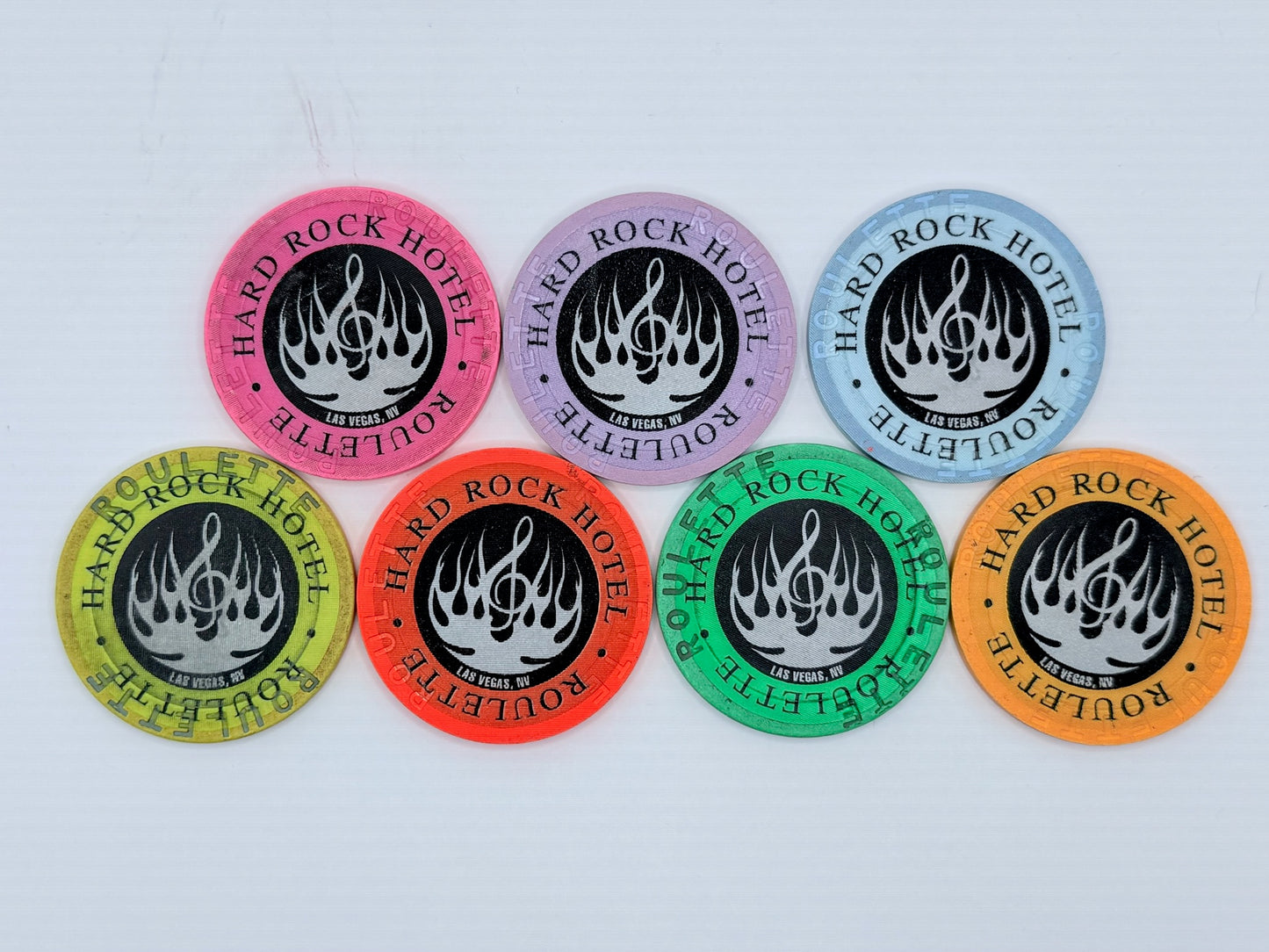 Hard Rock - Las Vegas Nevada 1999 'Set of 7 Roulette Chips ' Series 202 Roulette Casino Chip V6226