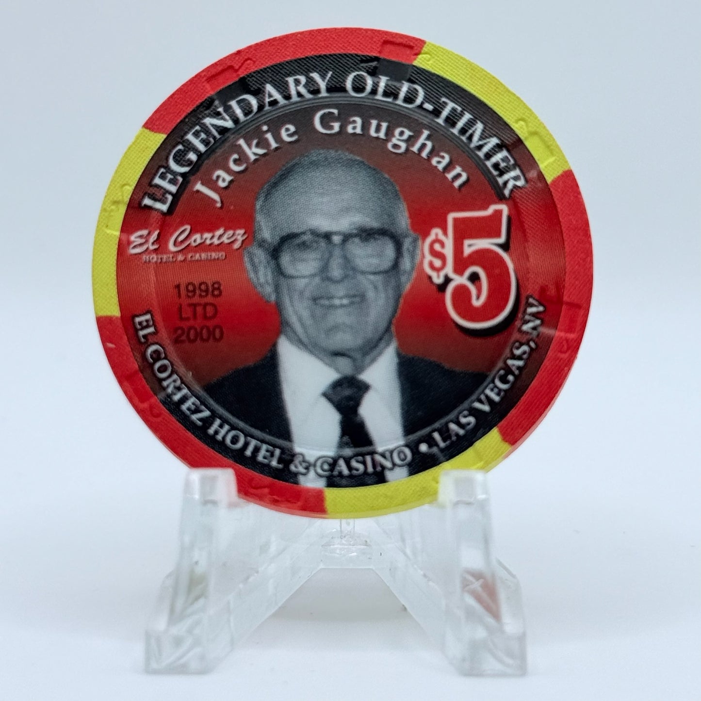 El Cortez Las Vegas Nevada 1998 'Legendary Old-Timer Jackie Gaughan' LE $5 Casino Chip V2357